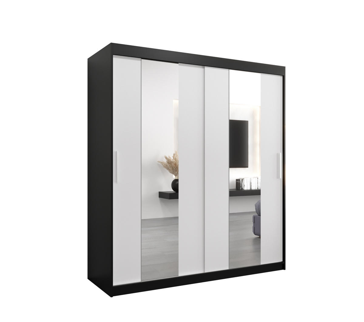 SCHWEBETÜRENSCHRANK 200/180/62 2-türig - Silberfarben/Schwarz, Holz/Kunststoff (180/200/62cm) - Abiks Möbel