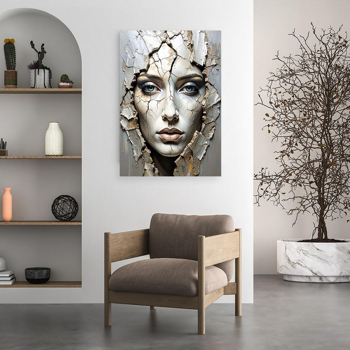 BILD auf Leinwand, Porträt einer Frau Beton Glamour - Weiß, Textil (70/100cm) - Feeby