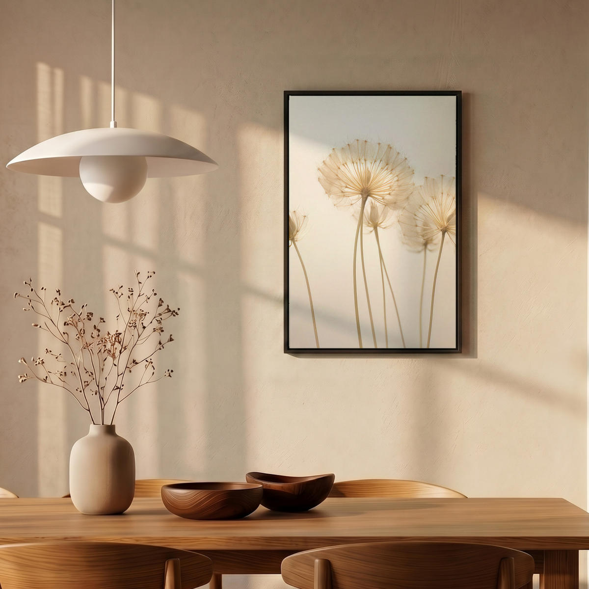 LEINWAND Bilder mit Rahmen - Sonnenlicht - Löwenzahn - Botanisch - Blumen - 40x60 - Creme, Textil (40/60cm) - MuchoWow