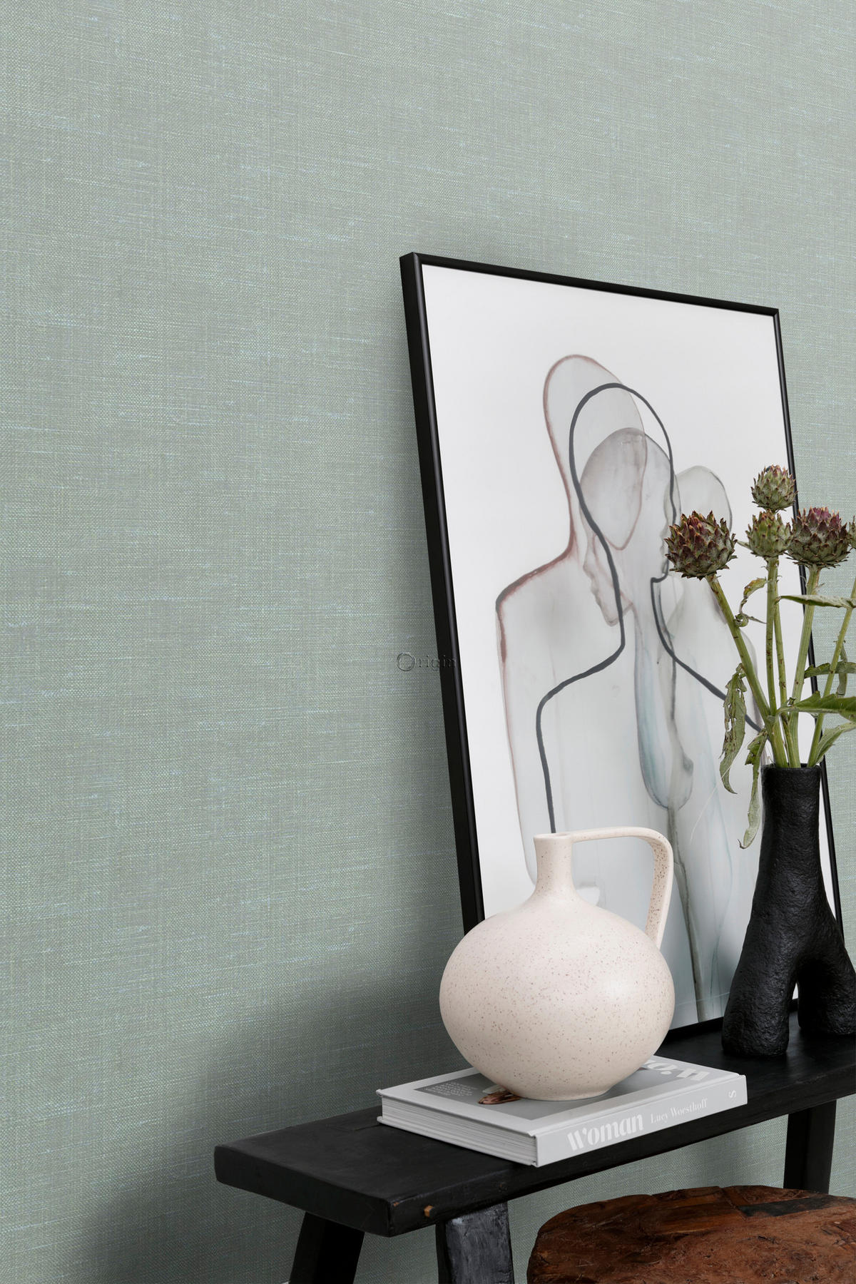 TAPETE Leinen-Optik 53 cm x 10.05 m - Grün, Papier (53/1000cm) - Origin Wallcoverings