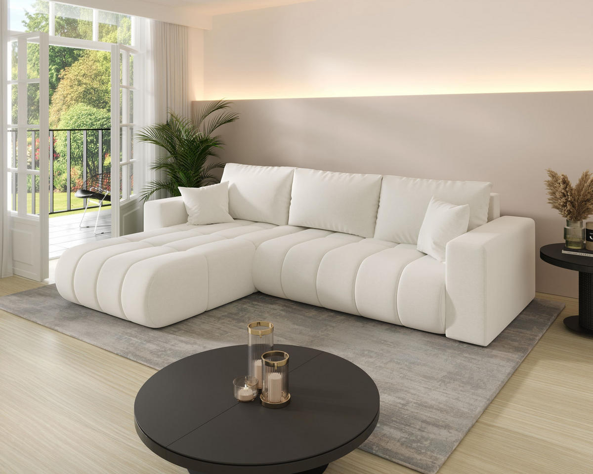 ECKSOFA ARDEN Samt Ecru L - Links - Ecru, Textil (175/280cm) - Luxkor24