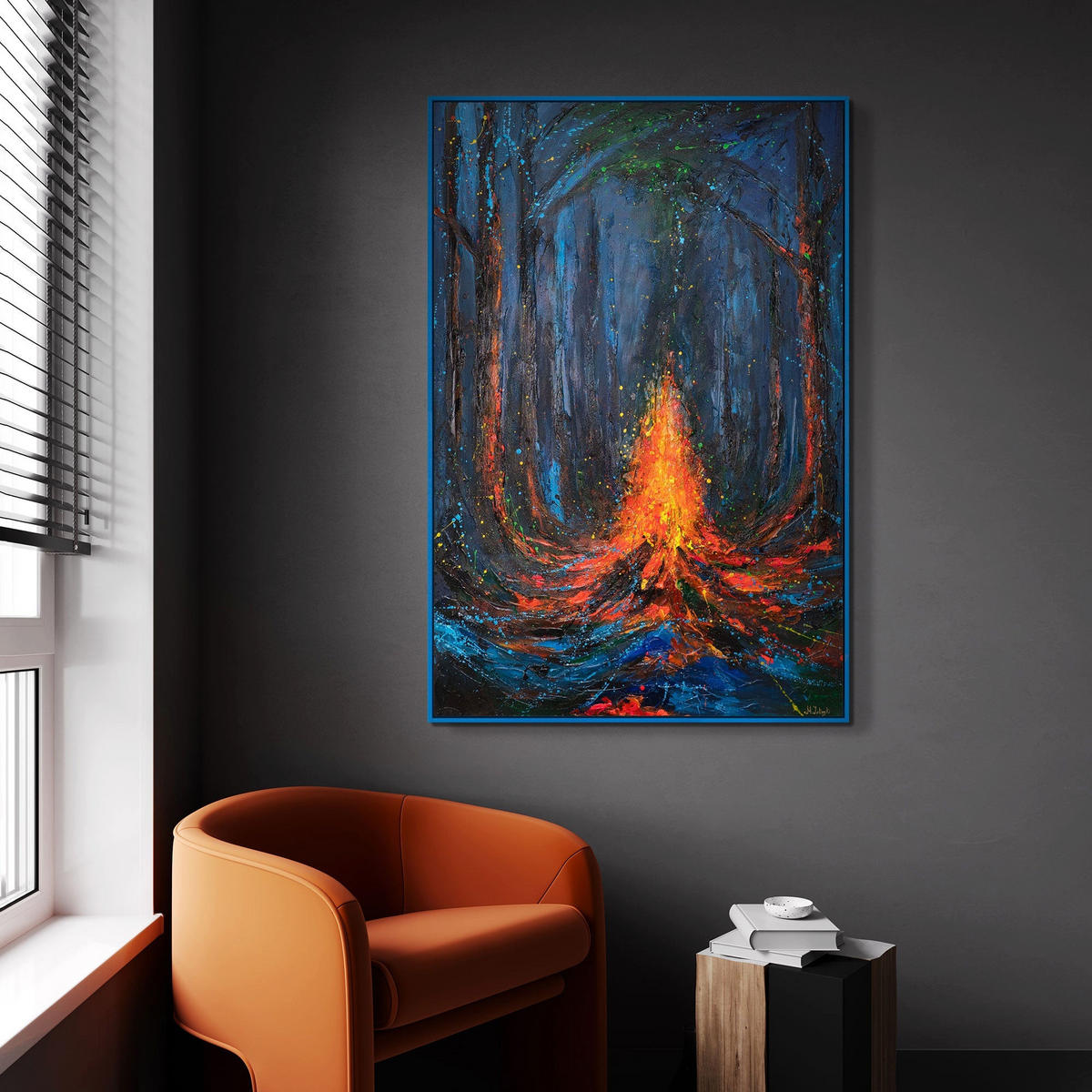 GEMÄLDE Lied des Feuers Schattenfugenrahmen Schwarz 120x80 cm - Schwarz, Holz (120/80cm) - YS-art gallery