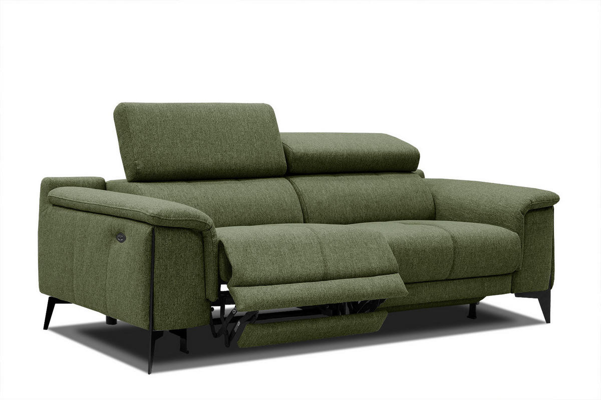 RELAXSOFA MATERA 3-Sitzer mit 2 Relaxfunktionen, olivgrün - Schwarz/Olivgrün, Holzwerkstoff/Textil (212/82/103cm) - Courtois Laville