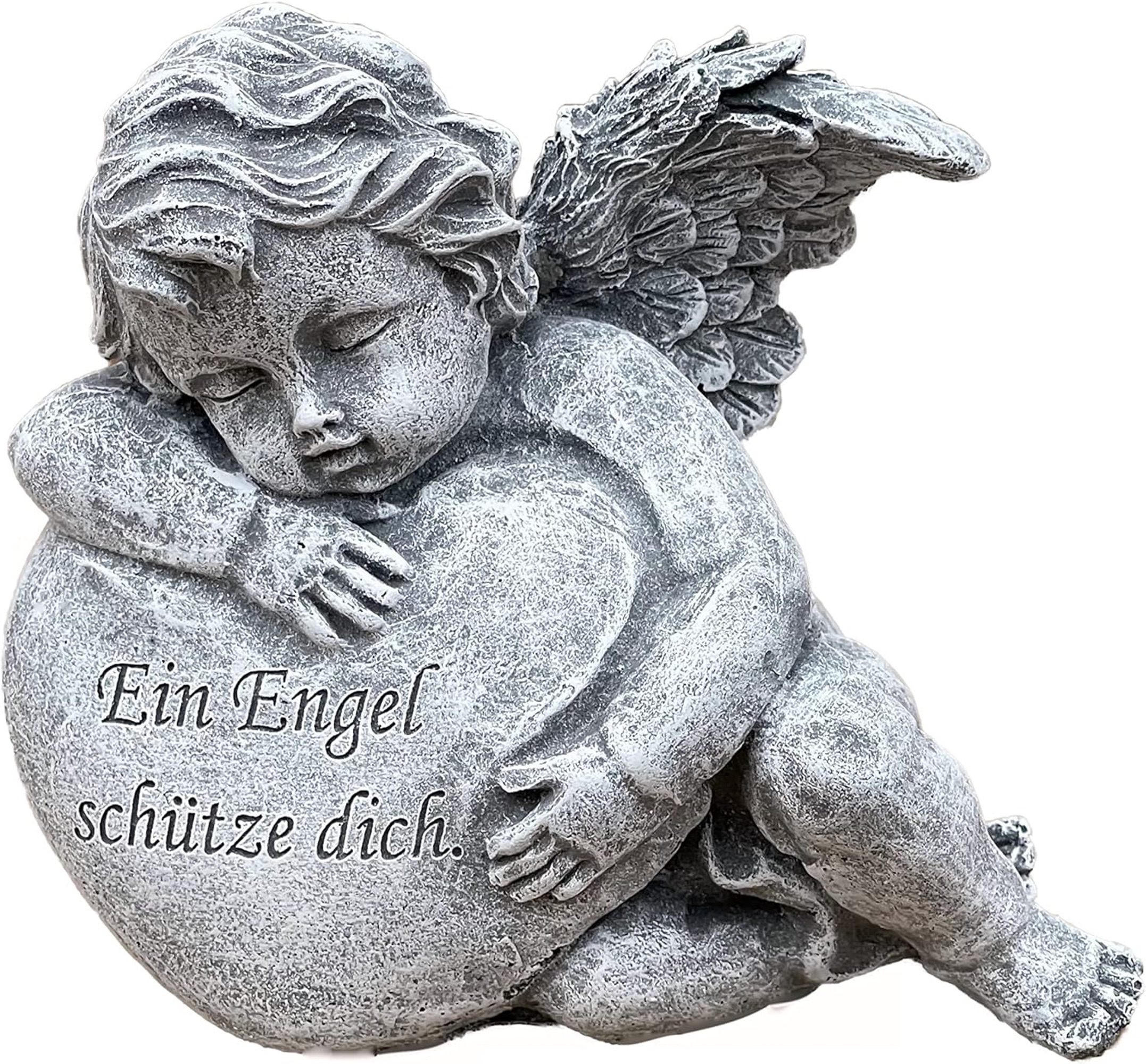 STEINFIGUR Engel am Herz Ein Engel schütze Dich frostsicher Steinguss - Grau, Stein (13/12/8cm) - stoneandstyle