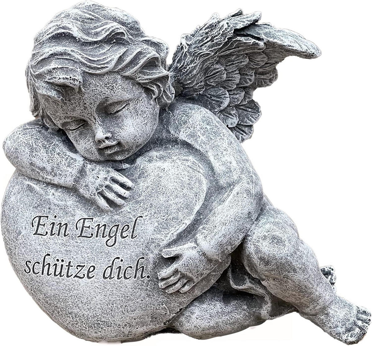 STEINFIGUR Engel am Herz Ein Engel schütze Dich frostsicher Steinguss - Grau, Stein (13/12/8cm) - stoneandstyle