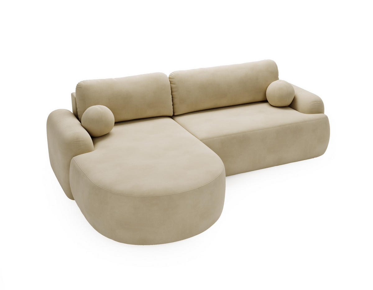 ECKSOFA Cloudy Beige, Sofa aus Velourstoff mit Kissen, linke seite - Beige, Holzwerkstoff/Textil (177/261cm) - Bettso