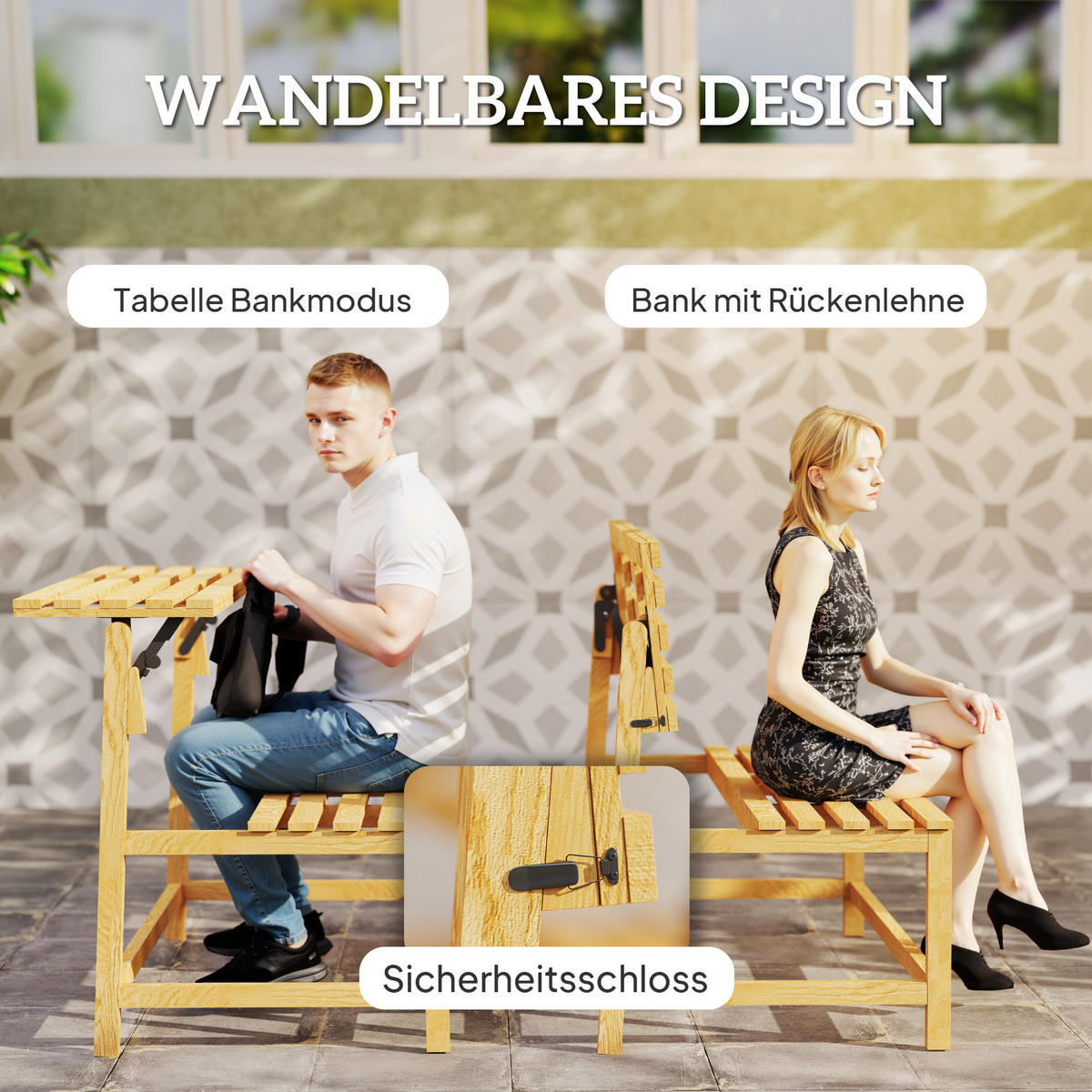 GARTENBANK aus Kiefernholz und Teak - Teakfarben, Holz (61/89/110cm) - Outsunny