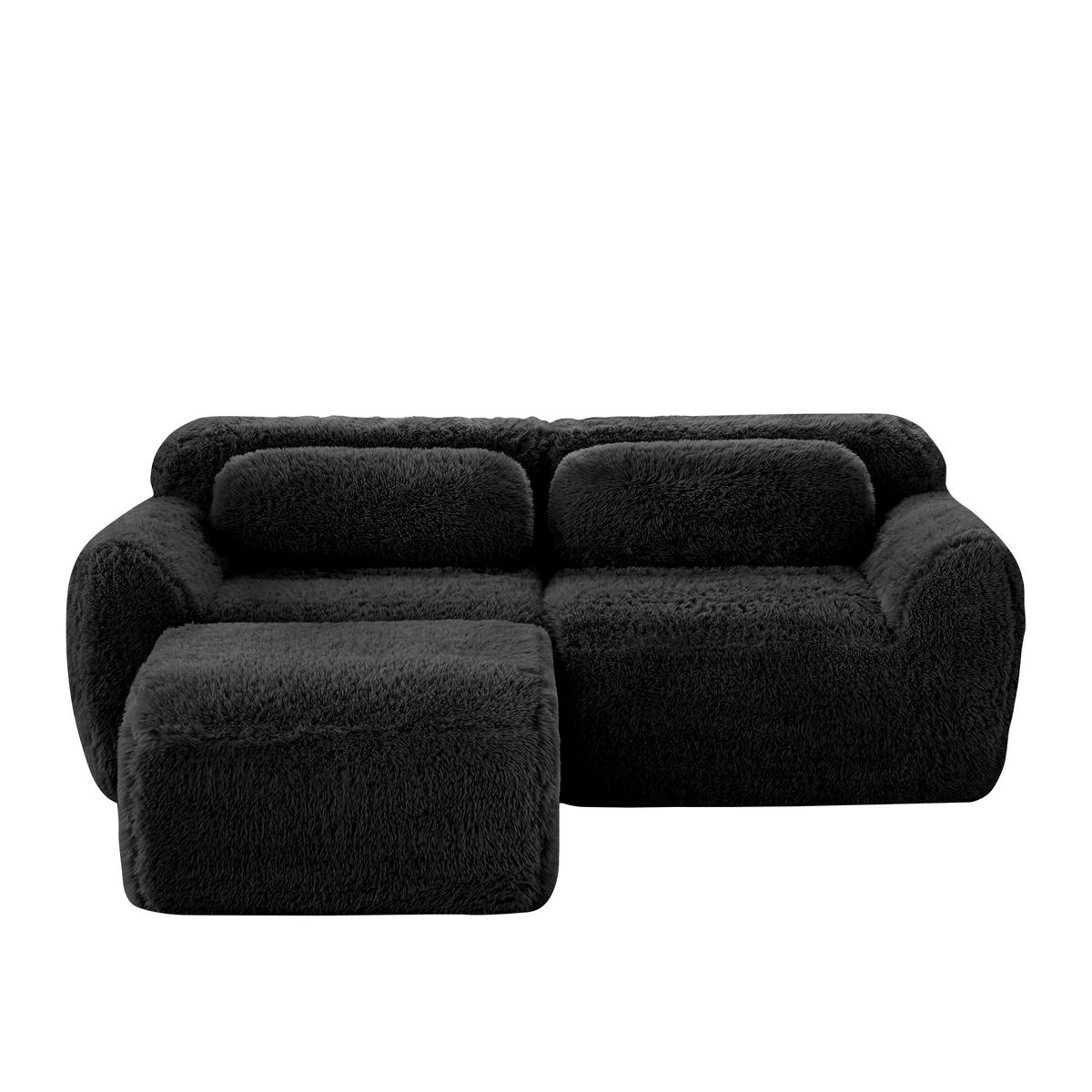 ECKSOFA Plüsch Schwarz mit Kissen - Schwarz, Textil (204/179cm) - WISHDOR
