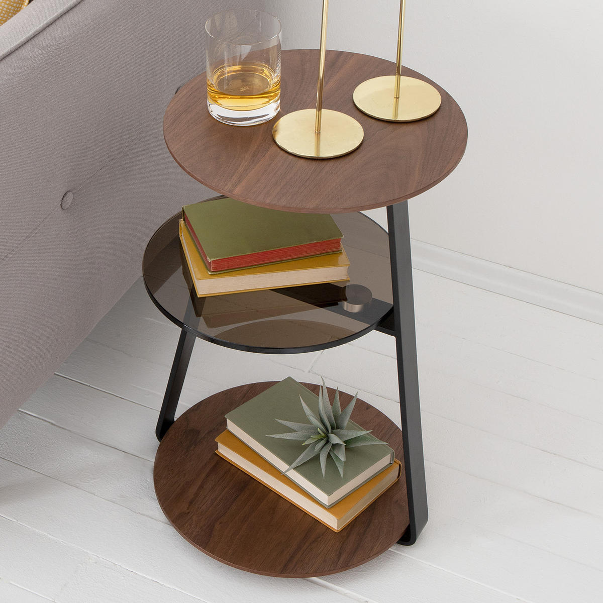 BEISTELLTISCH - Echtholzfurnier / Stahl - Braun, Metall (39/39/58cm) - home24