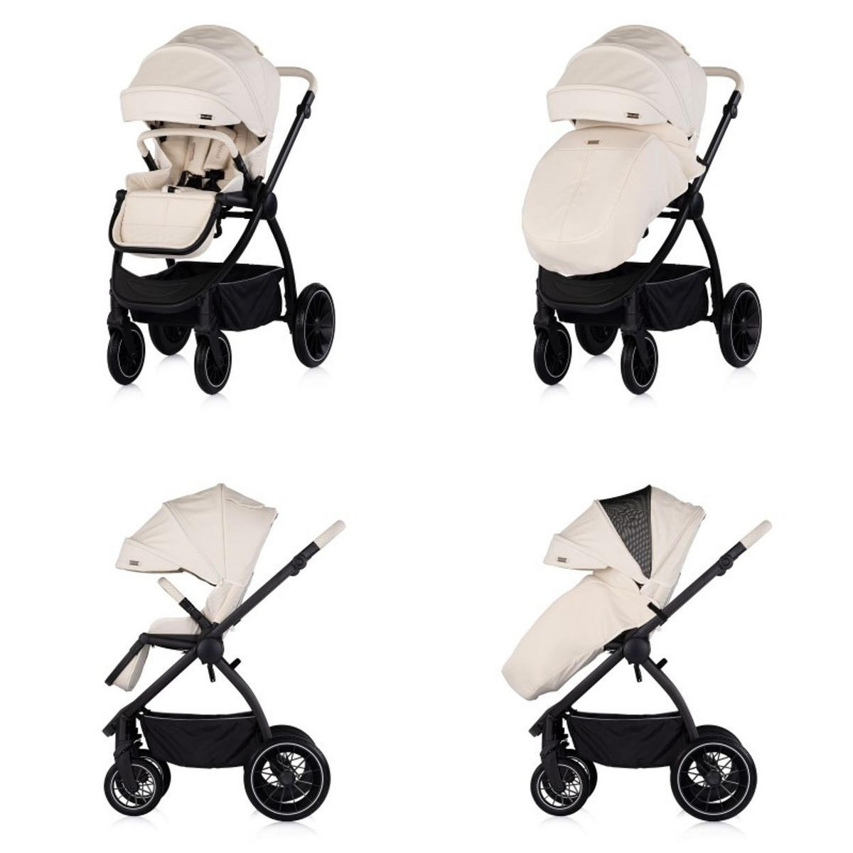 KOMBIKINDERWAGEN Prestige 3 in 1 beige-schwarz Babywanne Rucksack i-Size Babyschale - Beige, Metall (85/59/123cm) - Chipolino