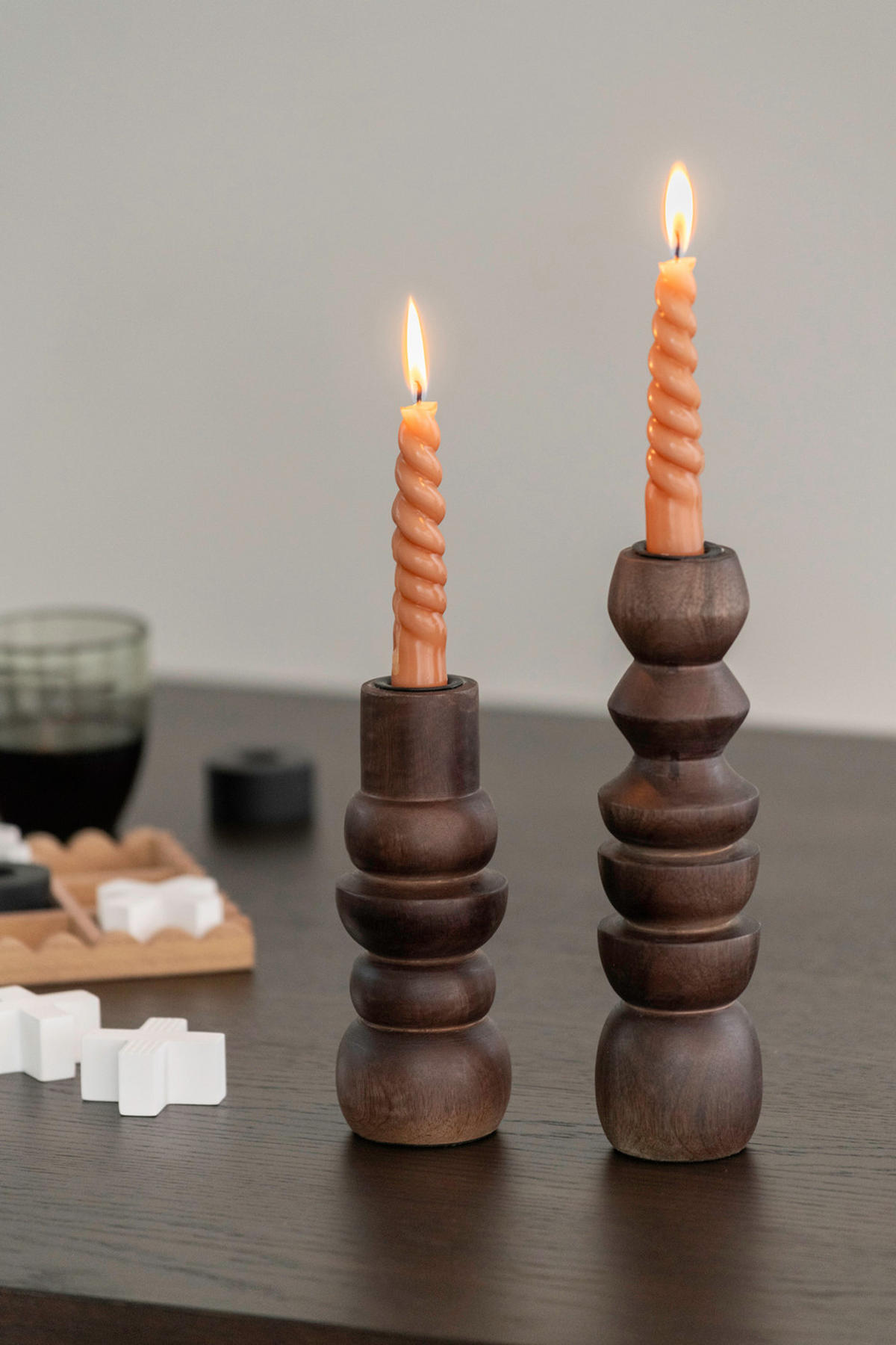 KERZENHALTER Formado Silber 7/7/17.5 cm - Braun, Holz (7/17.5/7cm) - Present Time