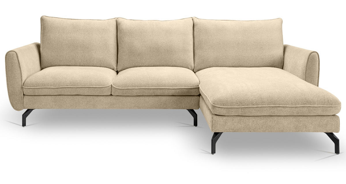 SOFA beige Webstoff 259 x 167 cm, Ecksofa 5-Sitzer, L-Sofa Ottomane rechts - Beige/Schwarz, Holz/Textil (259/167cm) - Inn.Furn