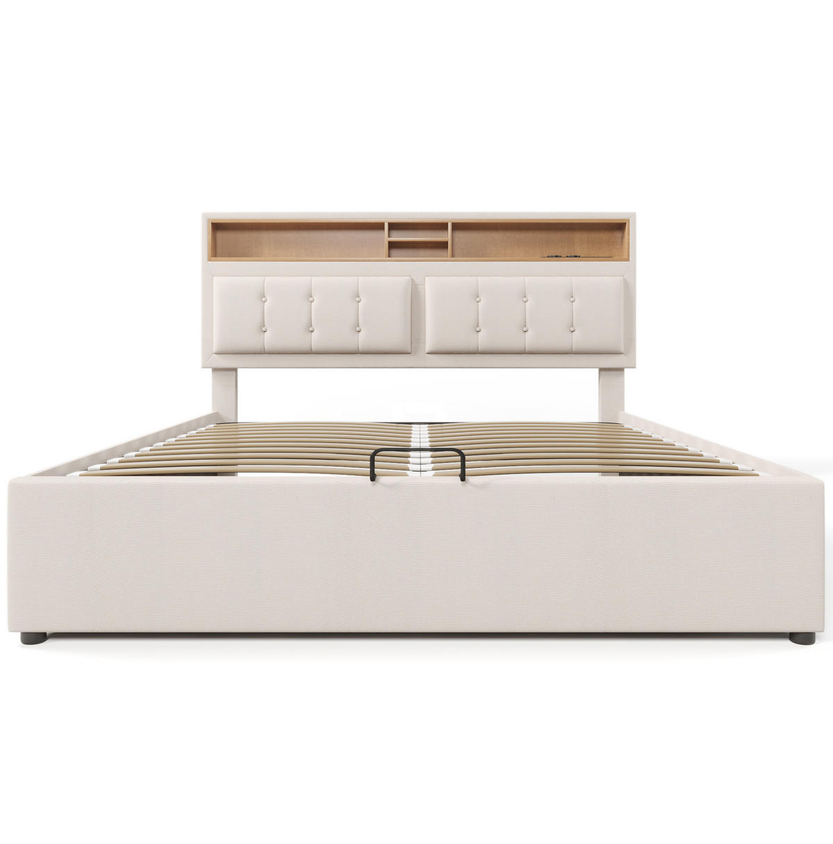 POLSTERBETT 140/200 cm Beige mit Stauraum und USB- und Type-C-Anschlüssen - Beige, Textil (140/200cm) - Flora Grace