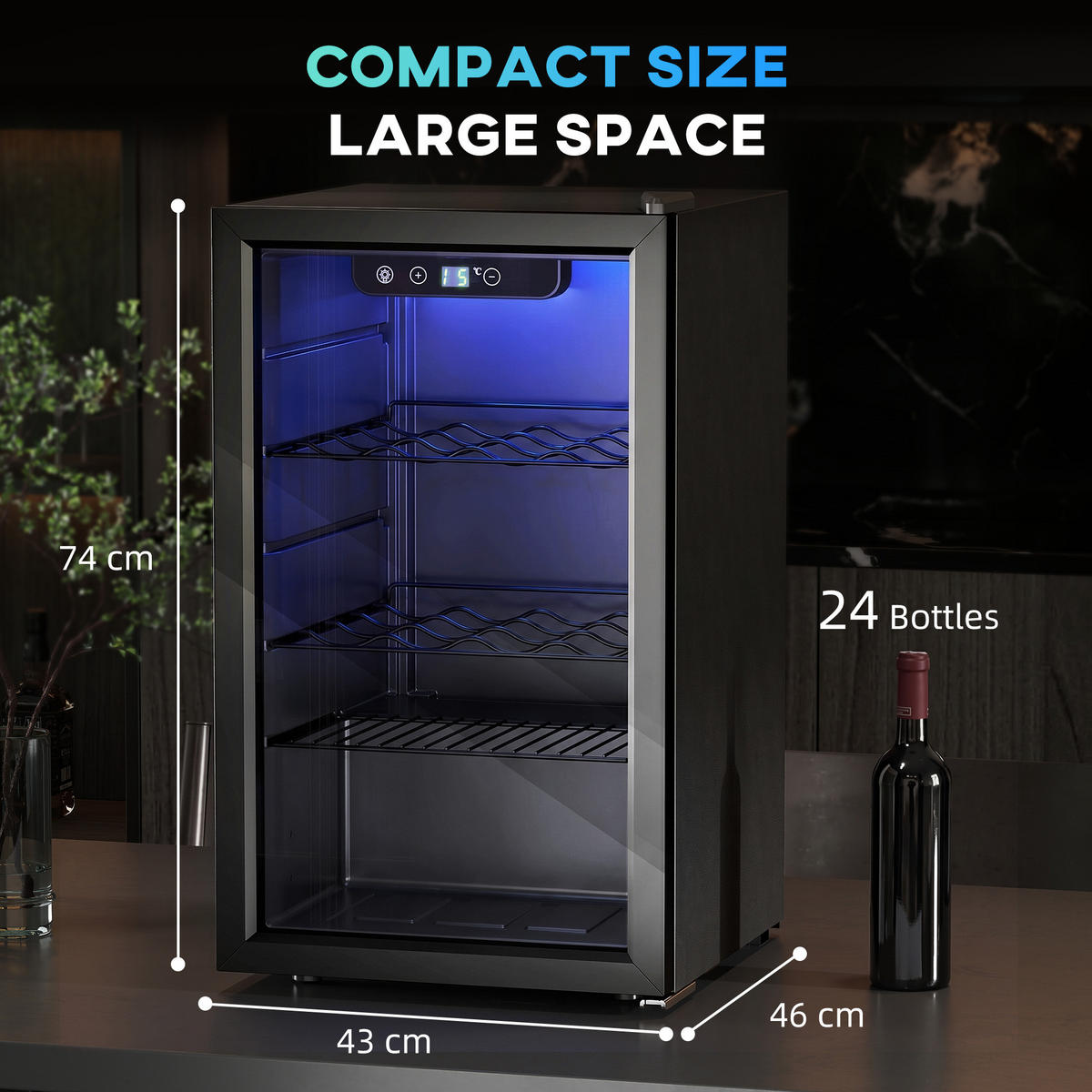 WEINKÜHLSCHRANK 43/46/74 cm Schwarz - Schwarz, Metall (43/74/46cm) - HOMCOM