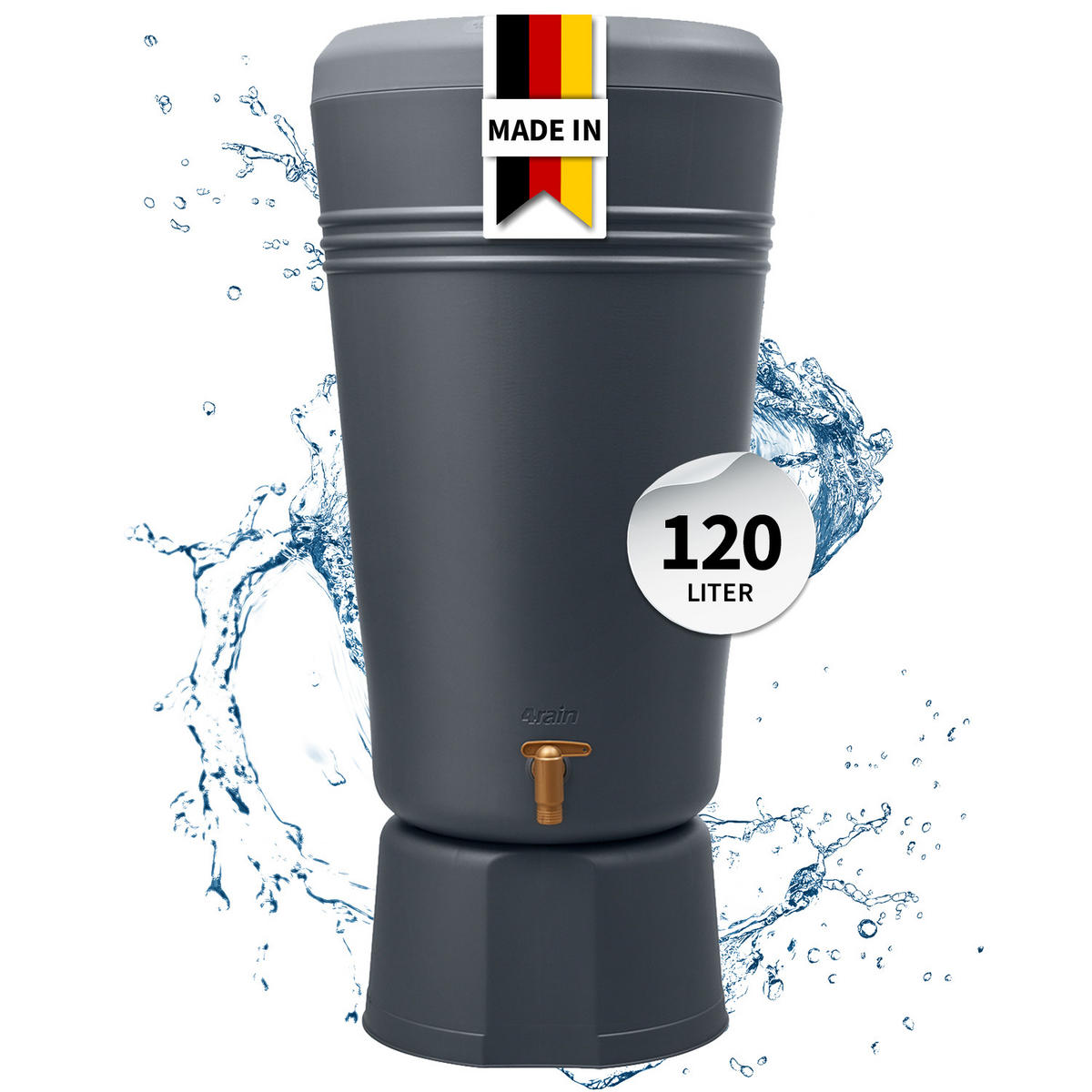2IN1 Regentonne 120 L, graphite grey inkl. Pflanzschale und Unterstand - Grau, Kunststoff (52.5/110/59cm) - 4rain