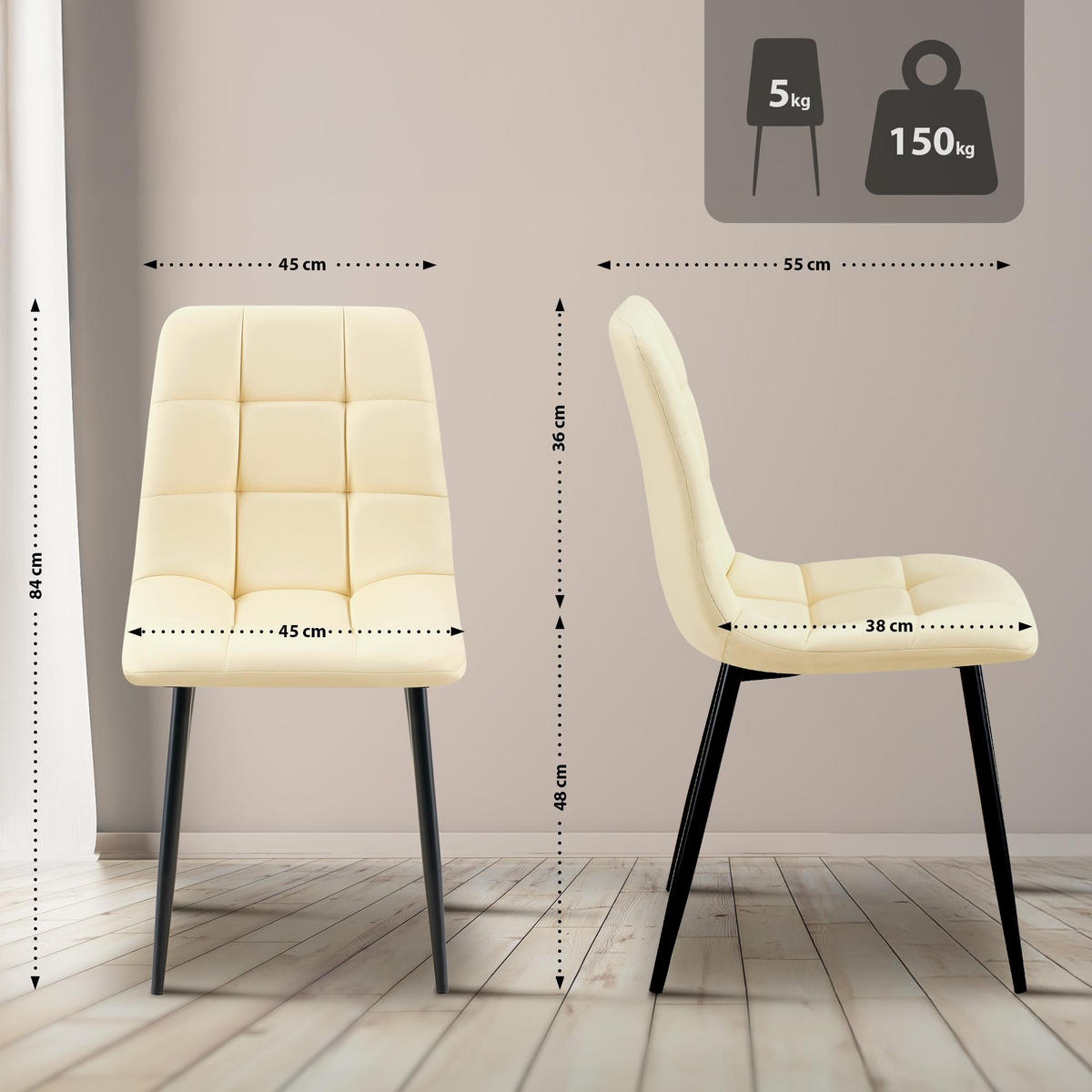 ESSZIMMERSTUHL Antibes 84x45x55 cm Creme - Creme, Leder (45/84/55cm) - furnicato