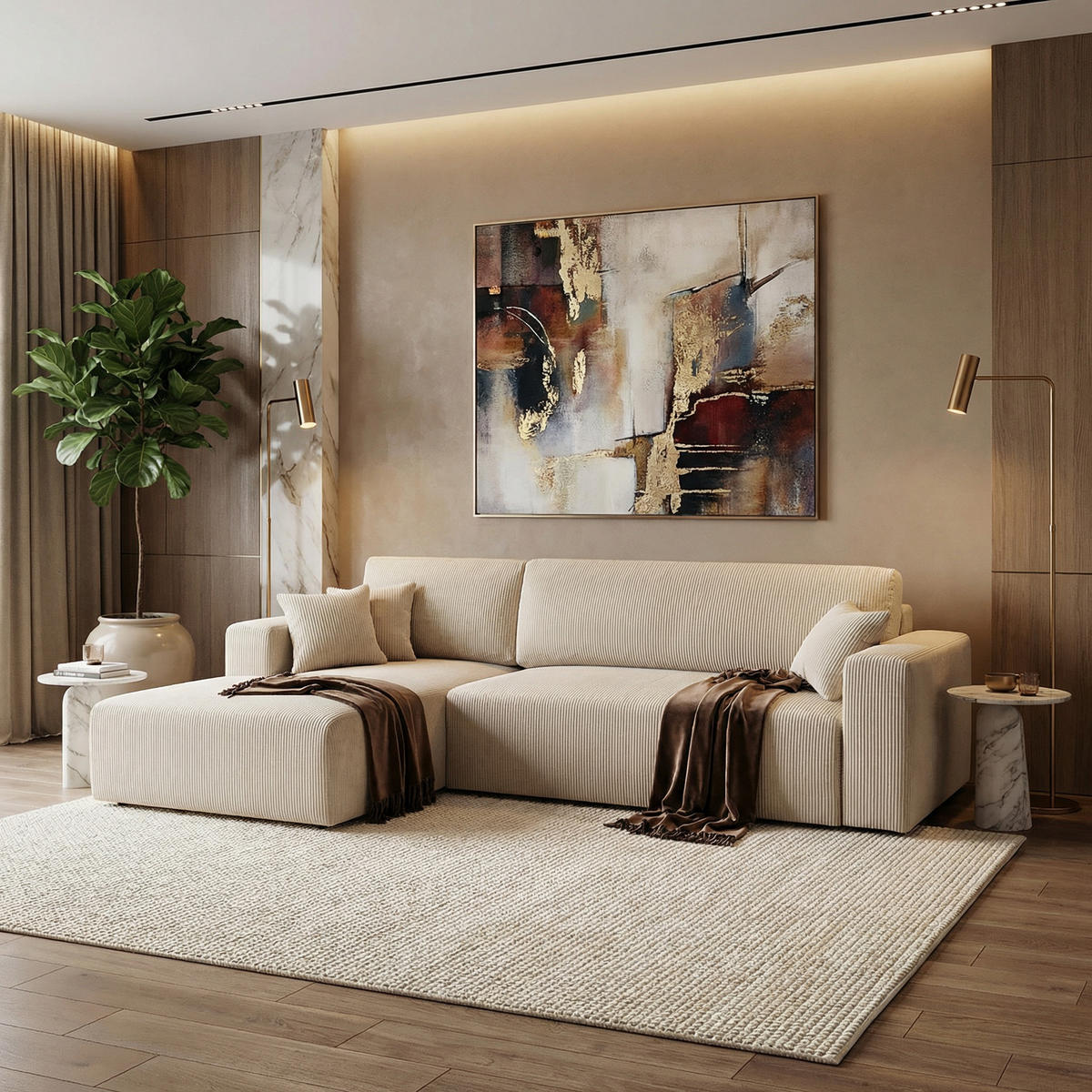 ECKSOFA PULA CORD BEIGE - Beige/Schwarz, Kunststoff/Textil (187/279cm) - Luxkor24