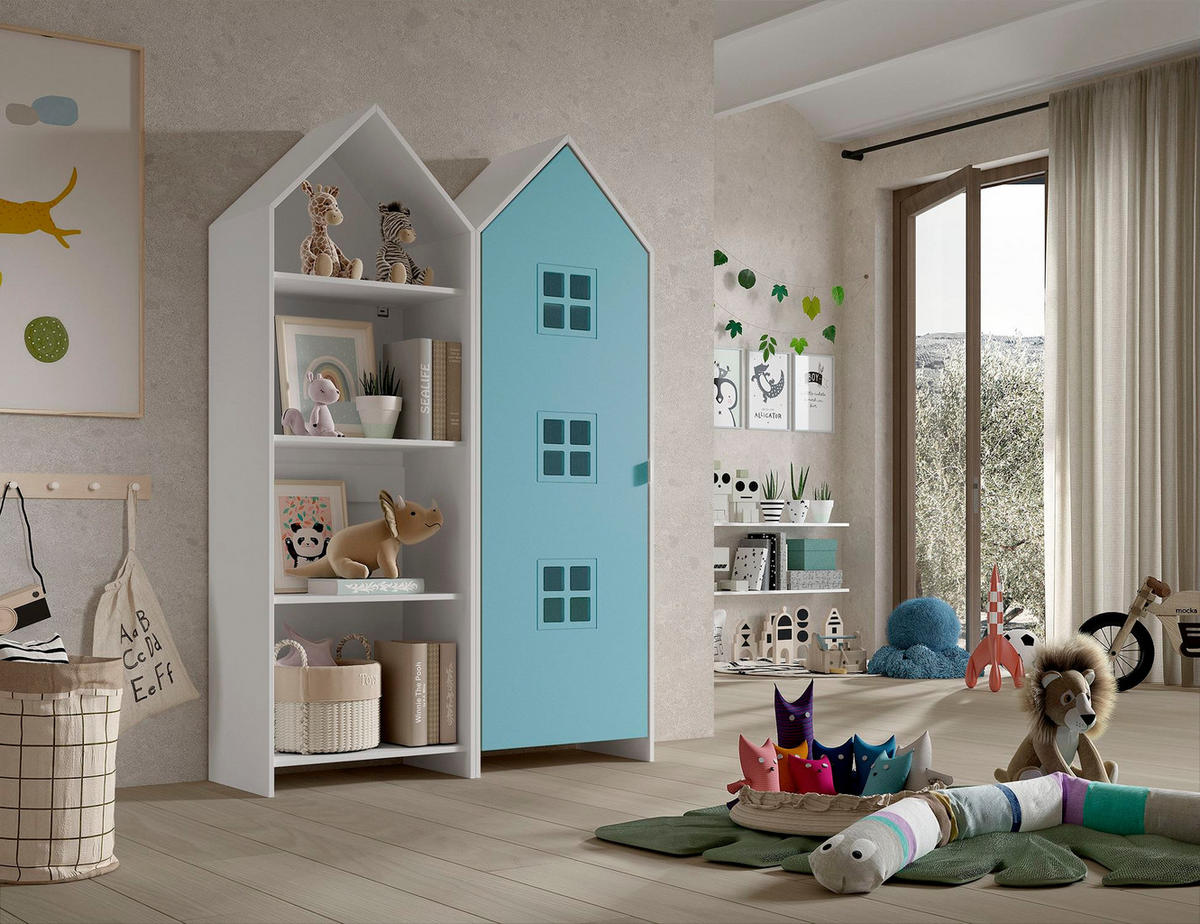 REGALSCHRANK Set Kania 115x37x171 MDF Weiß /Blau - Blau/Weiß, Holzwerkstoff (115/171/37cm) - 58aufmkessel