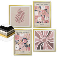 WANDBILDER 4er Set - 50x50 cm & 40x60 cm Goldrahmen - Blumenmuster, Blätter, Geometrie - Goldfarben, Kunststoff (50/50cm) - ArtPrintCave