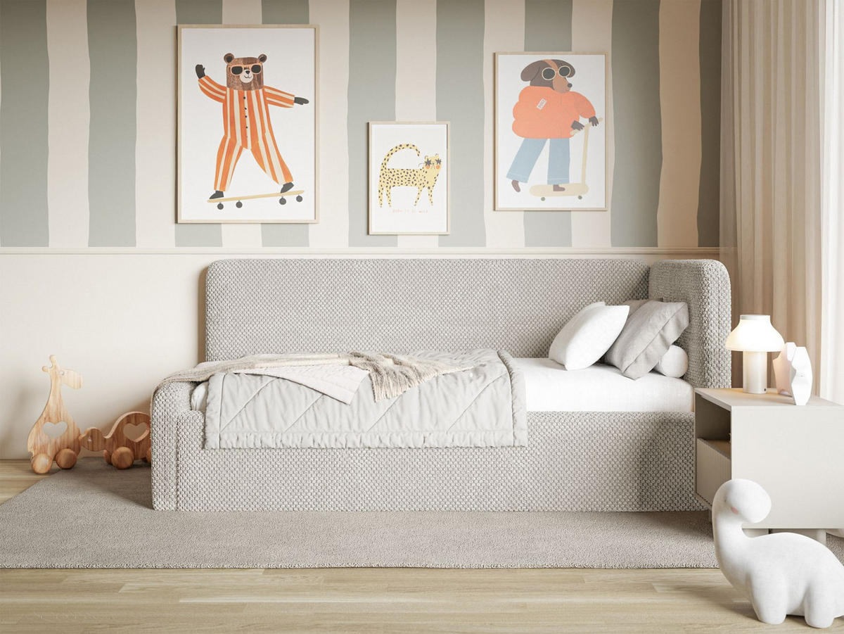 KINDERBETT Fanko Samt Greige 90x200 cm - Taupe/Schwarz, Kunststoff/Textil (90/200cm) - Selsey