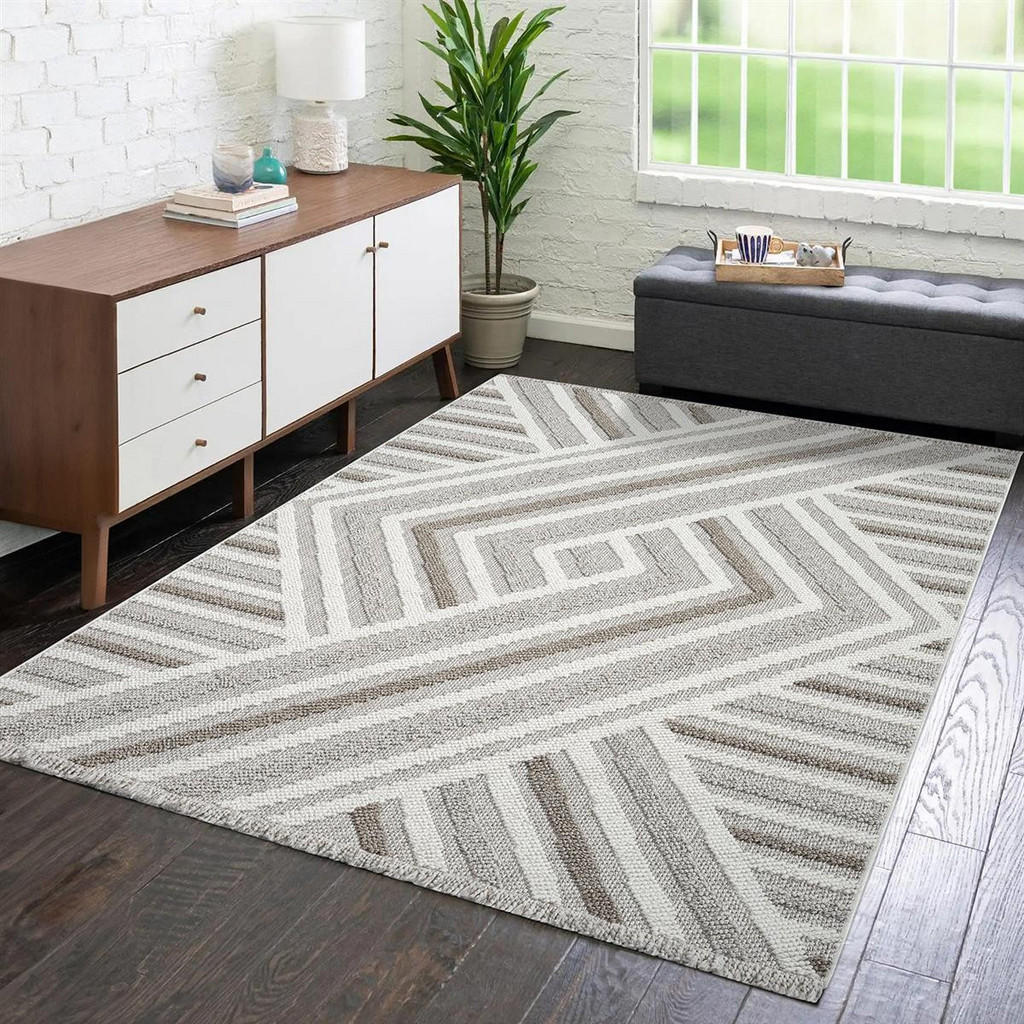 Thumbnail - carpet city Kurzflor-Teppich, Grau, Beige, Textil, Grafikmuster, Rechteckig, 200x290 cm, Oeko-Tex® Standard 100, für Fuß...