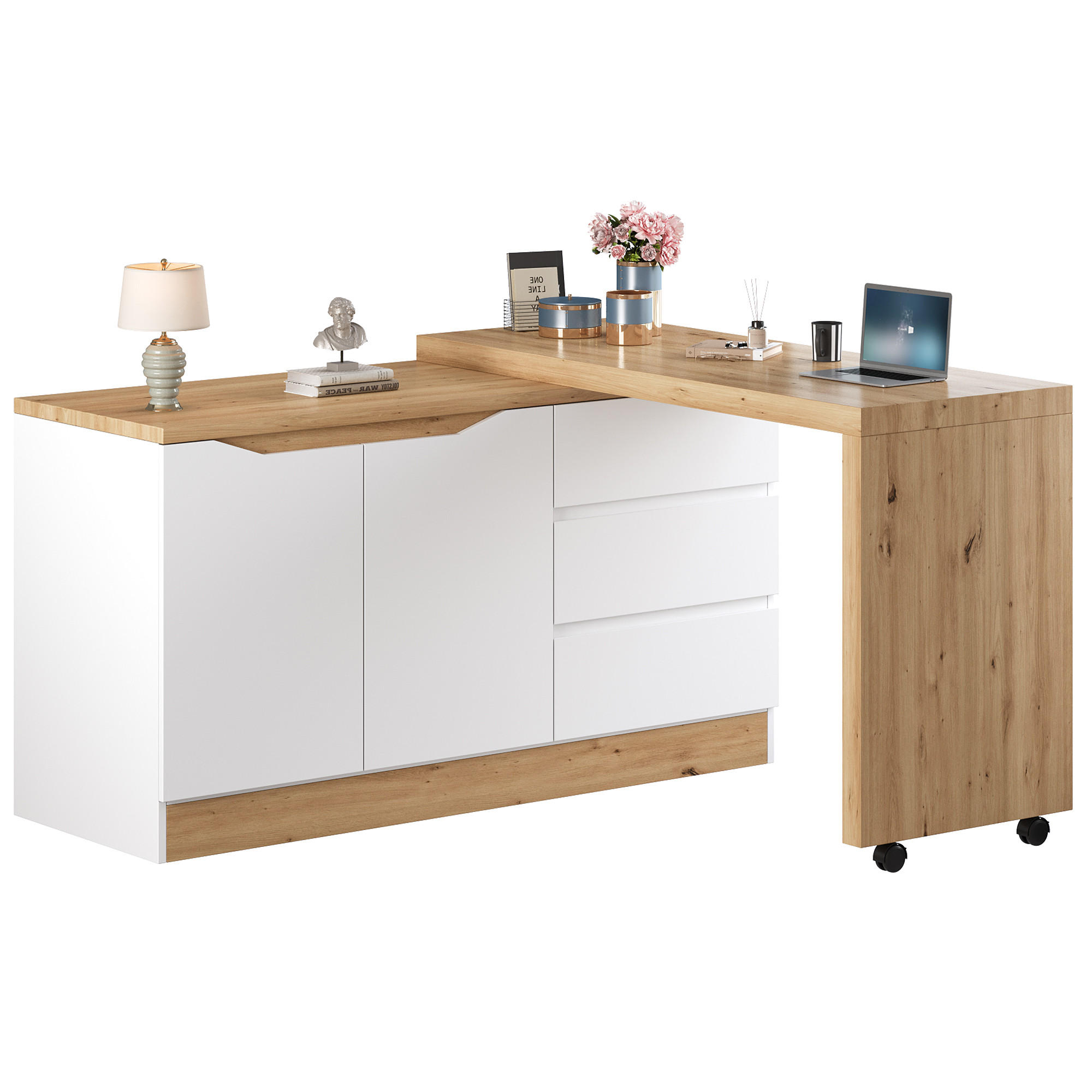 SCHREIBTISCH mit feststellbaren Rollen drehbar 120cm - Weiß, Holzwerkstoff (50/120/78cm) - Gisaae