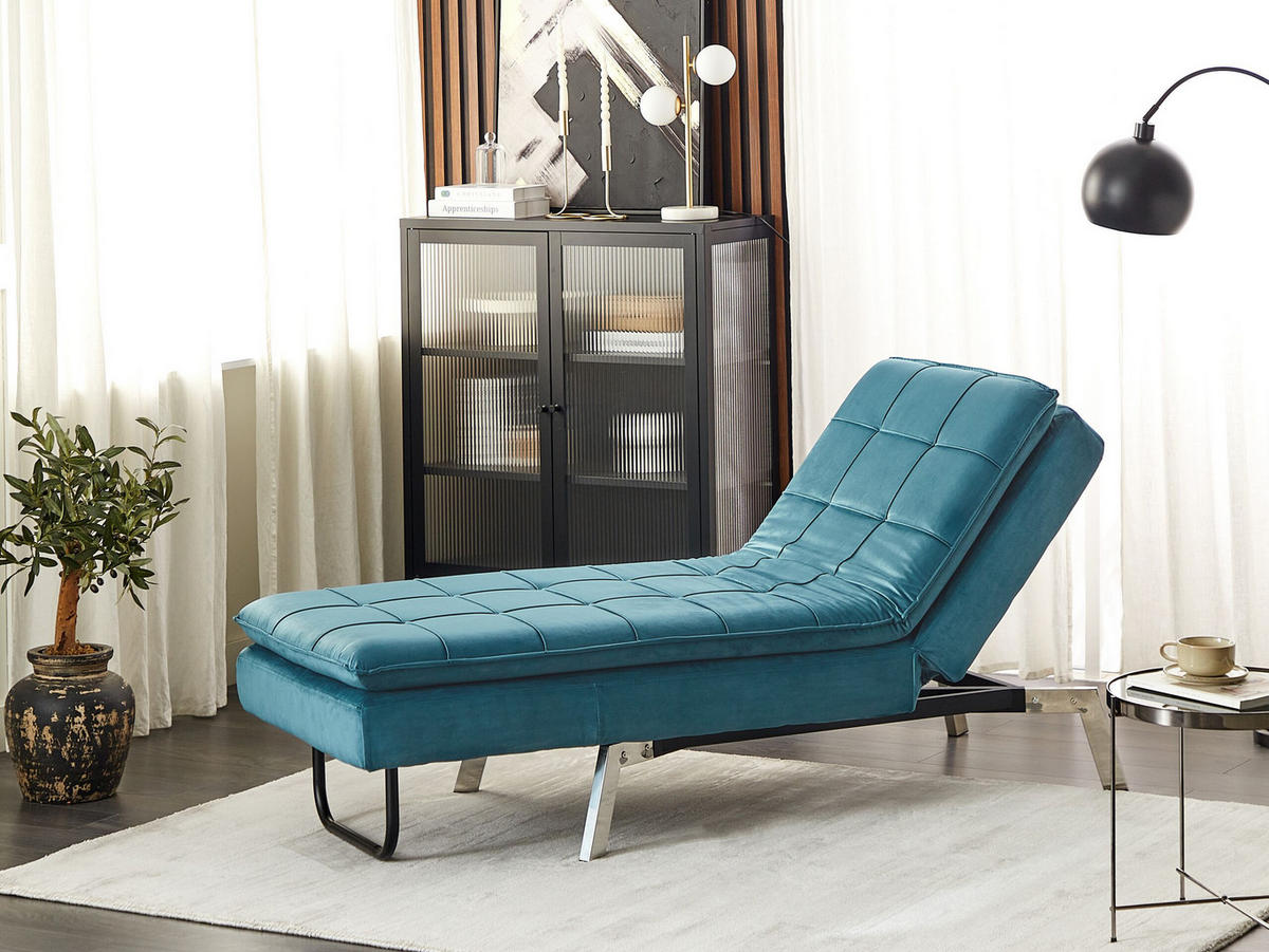 RELAXLIEGE Samtstoff blaugrün verstellbar Loiret - Blau/Silberfarben, Textil (179/93/76cm) - Beliani