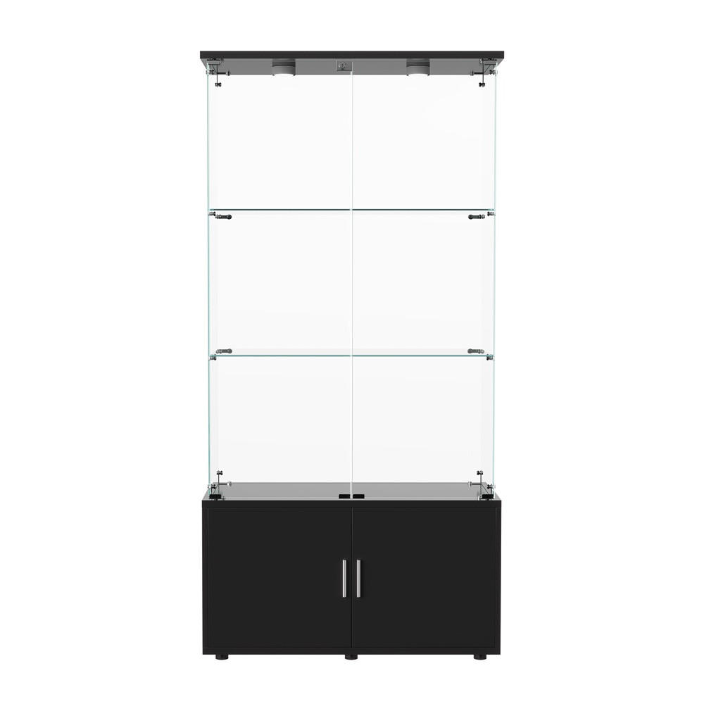 VITRINE - Glasvitrine mit Cabinet-Unterbau - 4 Türen und 3 Ebenen - integrierte LED-Spot-Beleuchtung - Schwarz - Schwarz, Glas (78.51/164/35cm) - DELFA