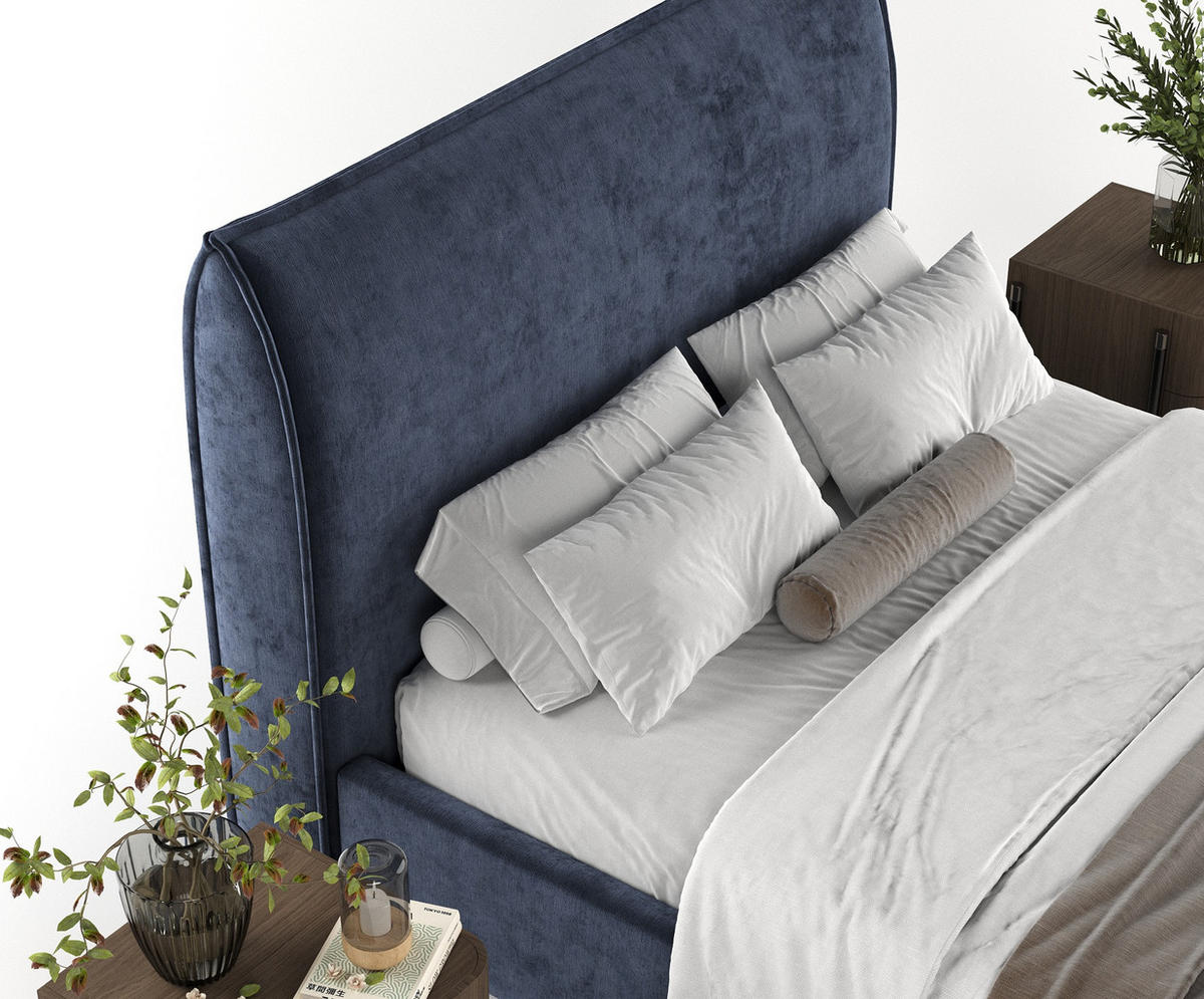 POLSTERBETT Como Marineblau 160/200 cm im Chenille-Stoff - Schwarz/Naturfarben, Holz/Holzwerkstoff (160/200cm) - Maison de Reve