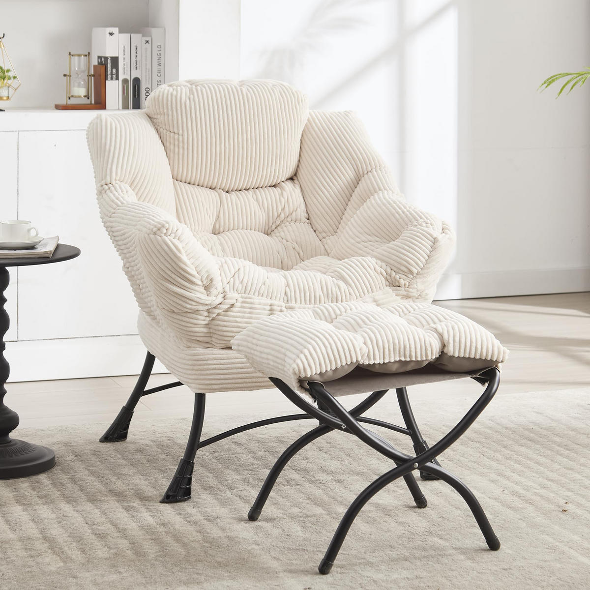 LOUNGESESSEL Relaxsessel mit Hocker,dicke Polsterung,Weiß - Weiß, Metall (70/95/64cm) - LVHOM