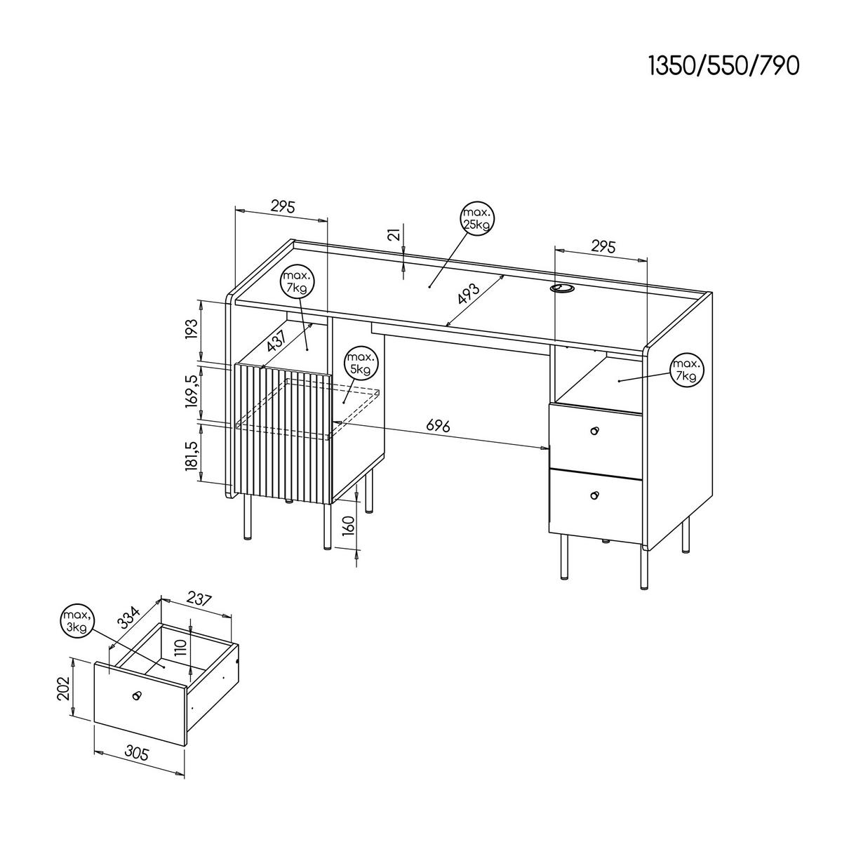 SCHREIBTISCH Piano mit 1 Tür und 2 Schubladen, Mattschwarz + Warmia-Nussbaum - Dunkelbraun/Schwarz, Holzwerkstoff (55/135/79cm) - Beautysofa