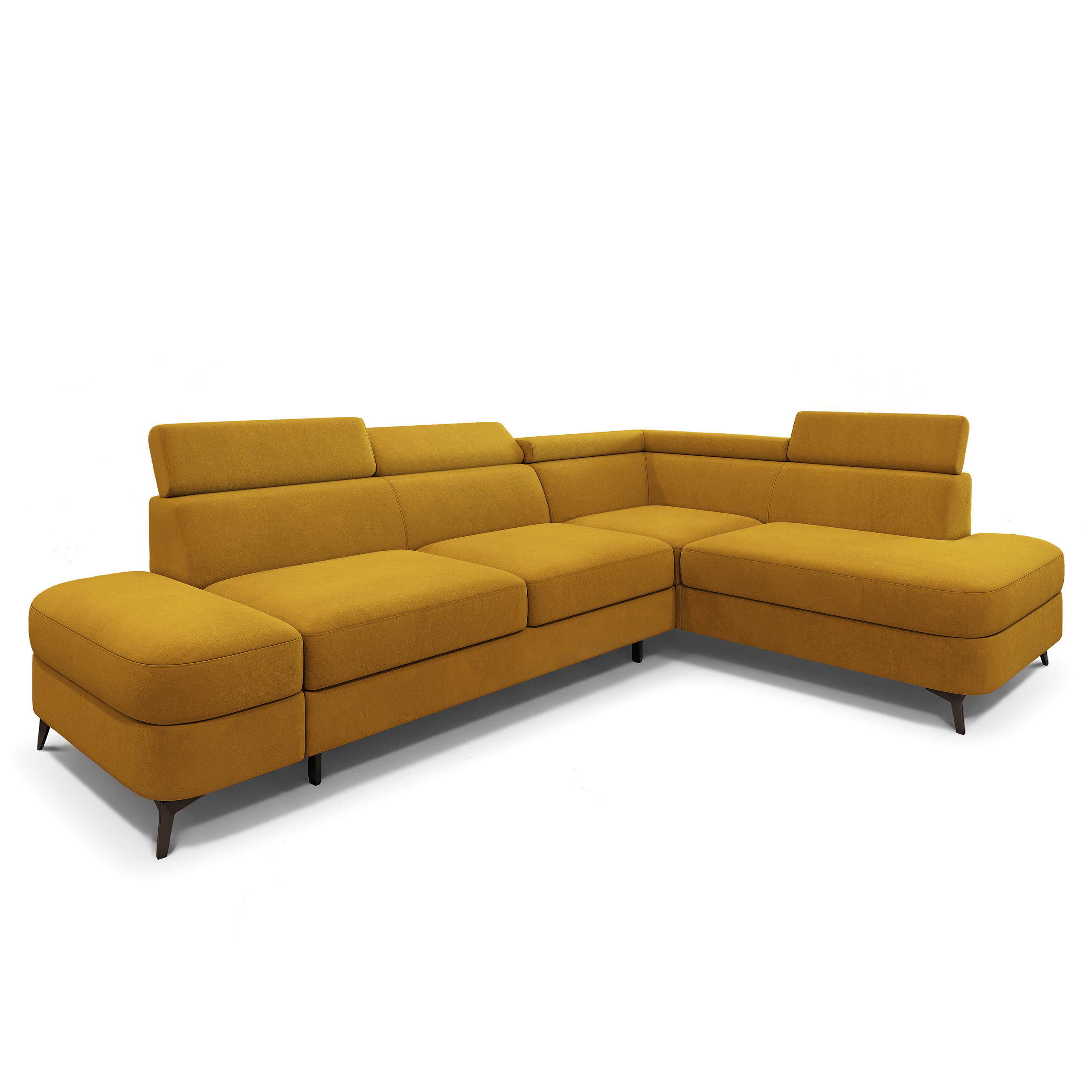 ECKSOFA AVISE MV R-S Gelb Velours-Stoff mit Schlaffunktion - Gelb, Holzwerkstoff/Textil (268/195cm) - MASSENO