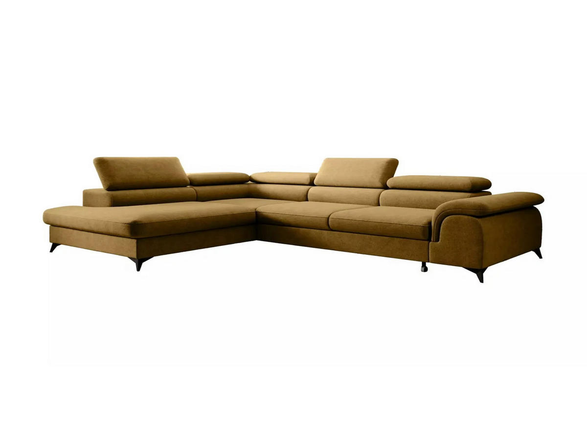 ECKSOFA PLAZA L Links mit Schlaffunktion 125x195 Velours Gold - Goldfarben/Schwarz, Holz/Kunststoff (205/275cm) - Muffo