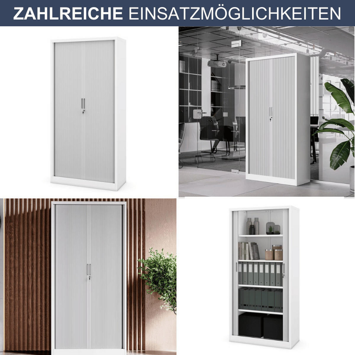 AKTENSCHRANK abschließbar KETI mit Rolladentüren 185x90x45cm Weiß-Grau - Weiß, Metall (90/185/45cm) - DELUKE