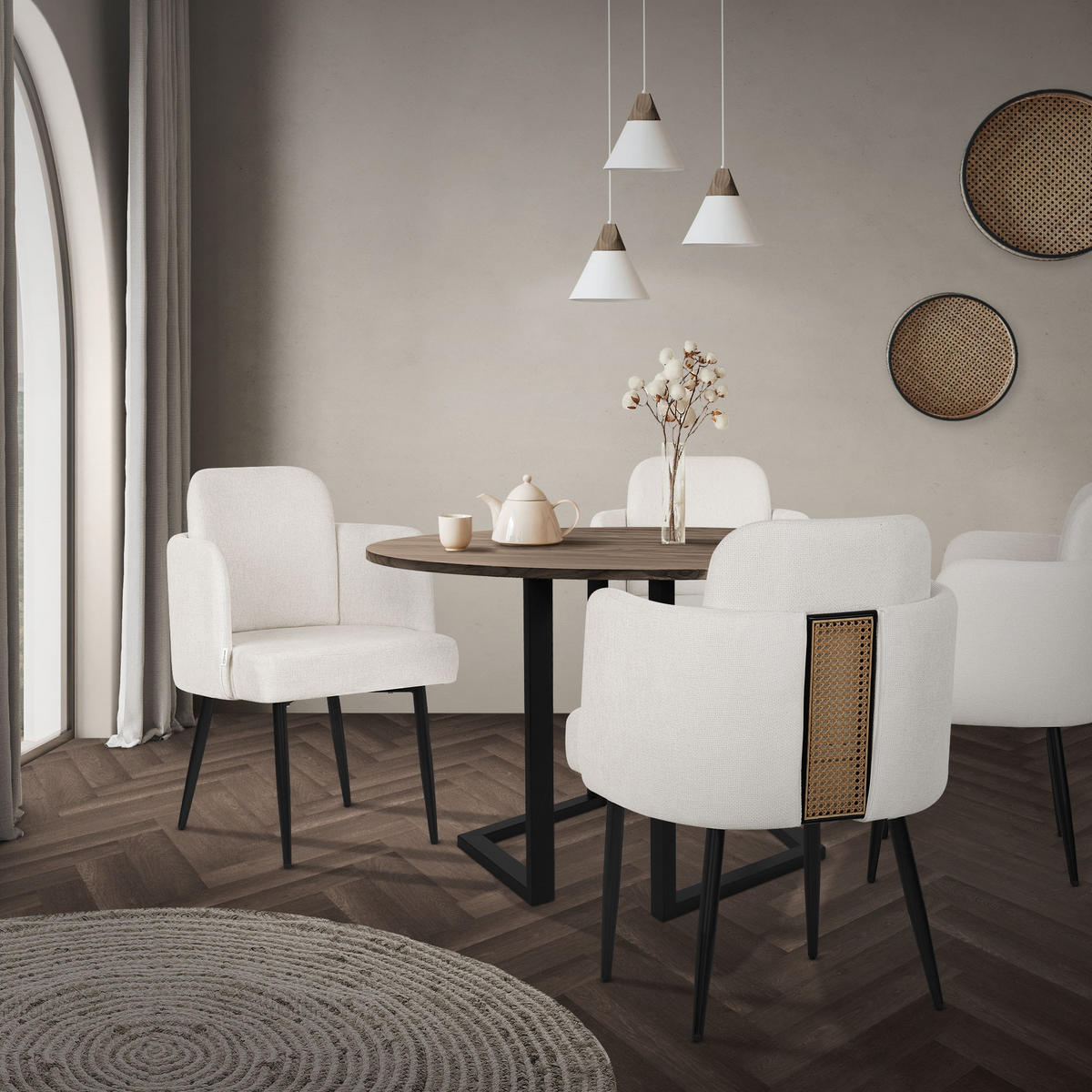 ESSZIMMERSTUHL Beige mit Stoffbezug - Beige/Schwarz, Textil/Metall (59/86/59cm) - ML-DESIGN