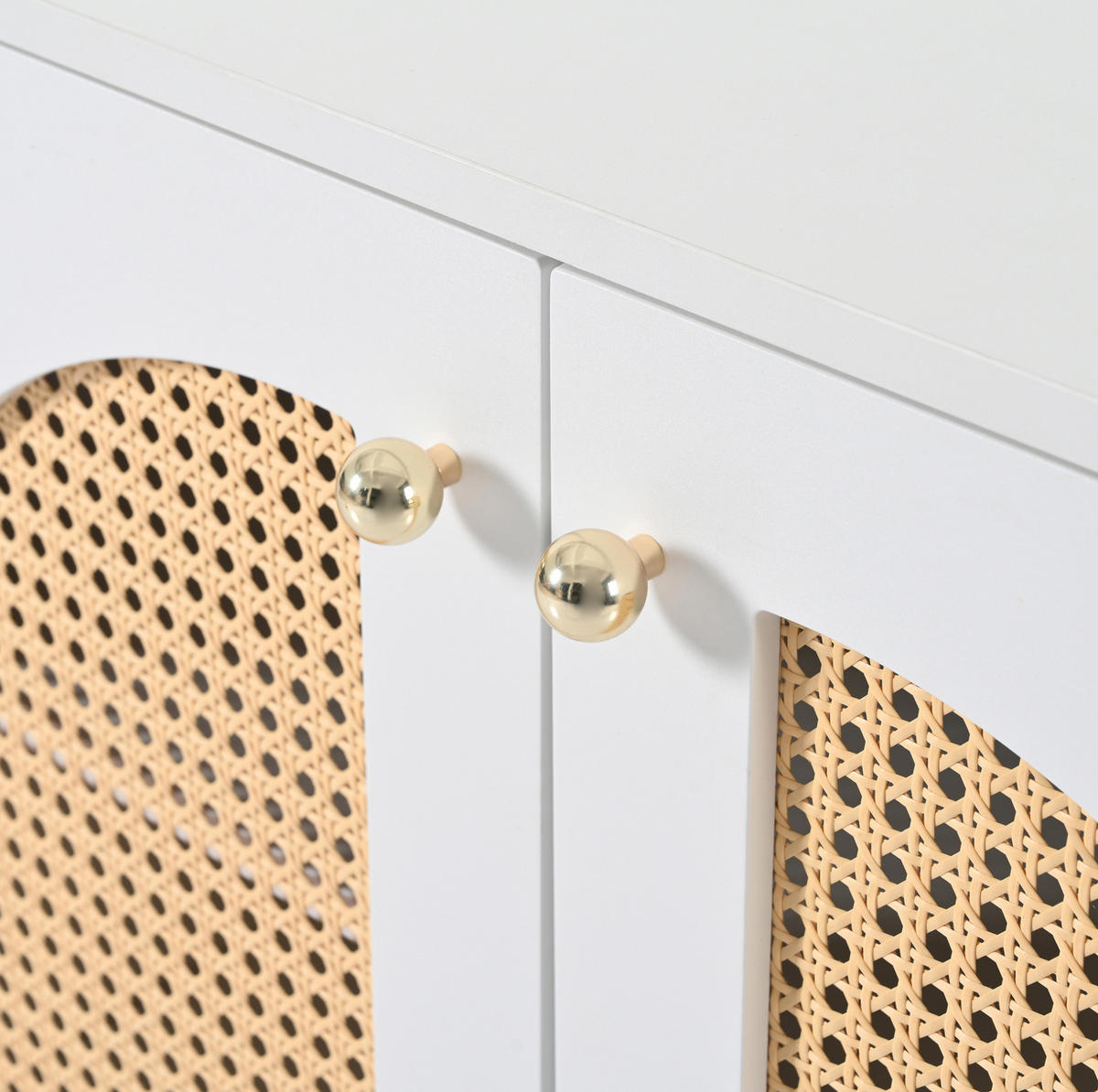 SIDEBOARD 145/80/40 cm Weiß aus MDF mit 4 Kunst-Rattantüren - Weiß, Holzwerkstoff (80/40/145cm) - OKMYHOME