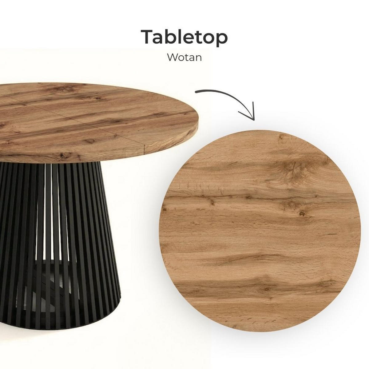 ESSTISCH runder ausziehbarer Tisch für Esszimmer DOVER 100 / 150 cm, Farbe: Eiche Wotan / Schwarz - Eiche Wotan/Schwarz, Holz (150/100/77cm) - Dekori_Interiors