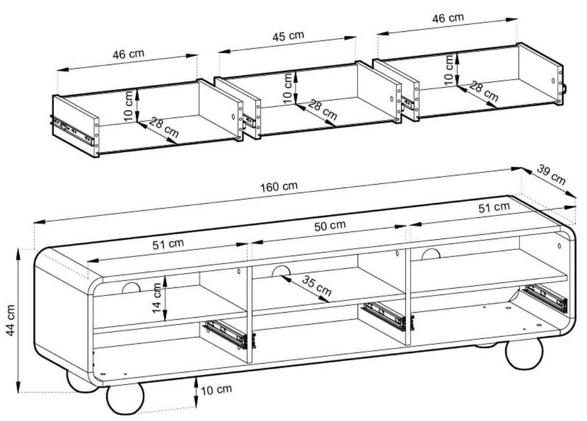 TV-LOWBOARD Kaschmir ALBI Auf Rundem Fuß 160 cm - Ecru, Holzwerkstoff (160/44/39cm) - Sepro Meble