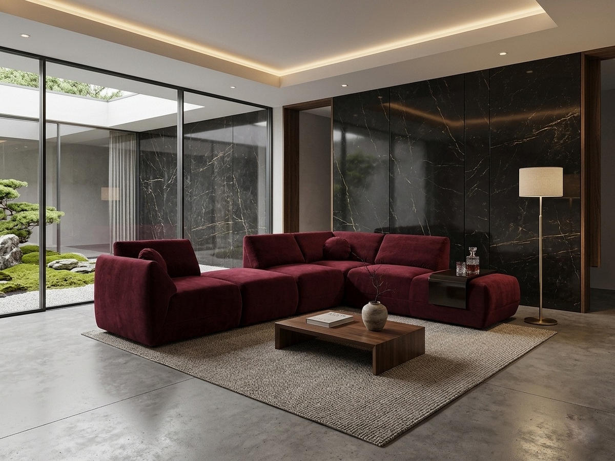 ECKSOFA Cordoba Modulares Rechts Bordeaux - Bordeaux, Textil (352/244cm) - KS Home Concept