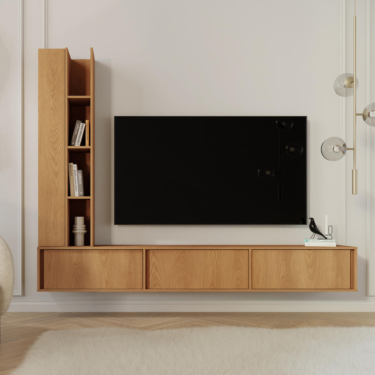 TV STOLEK Vero se 3 dvířky, závěsný nebo stojící, 230 cm, dub Carmel - barva dubu, kompozitní dřevo (230/40/35cm) - Beautysofa