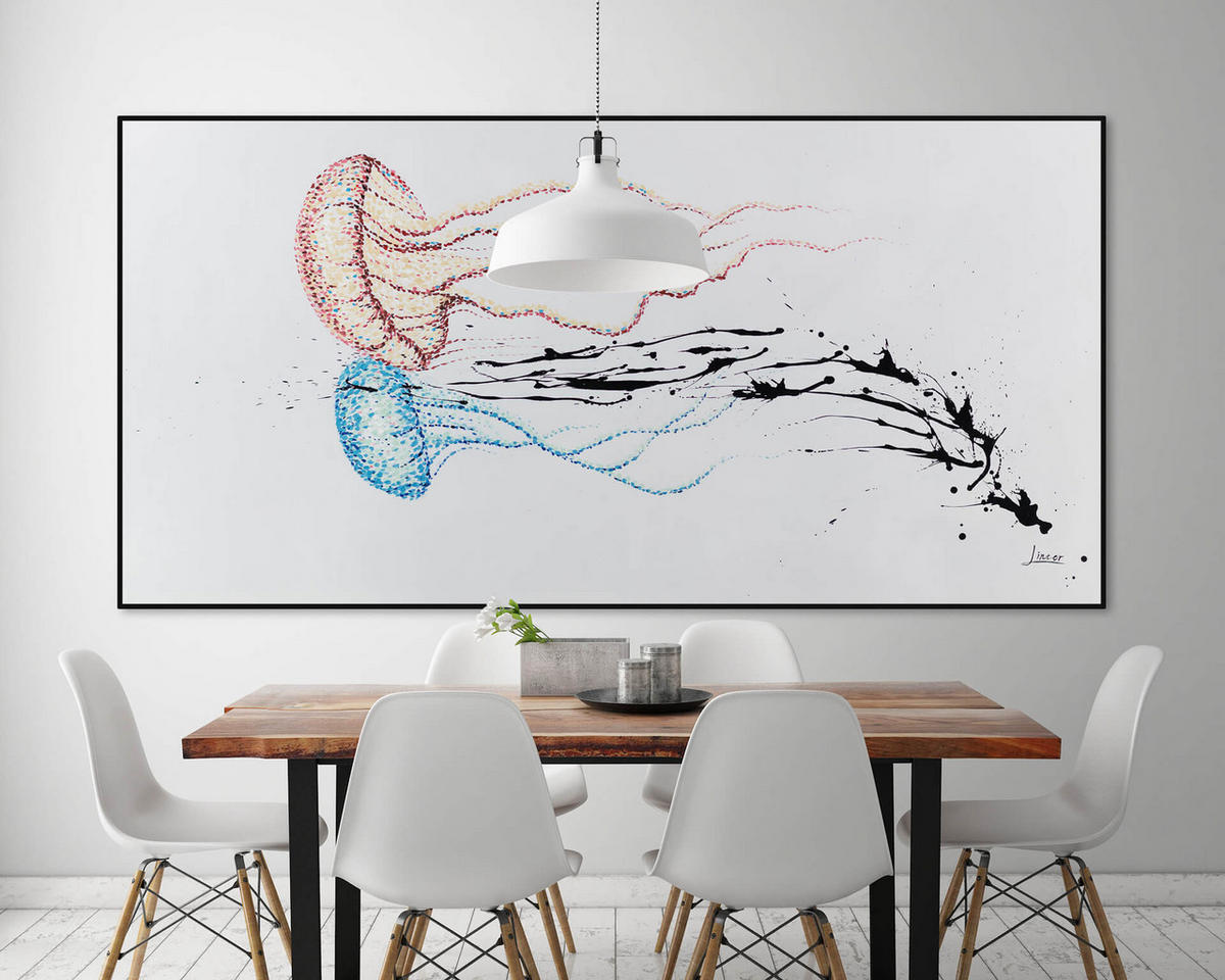 ÖLGEMÄLDE XXL Rot 200/100 cm - Blau/Rot, Holz/Textil (6.68/100cm) - KUNSTLOFT