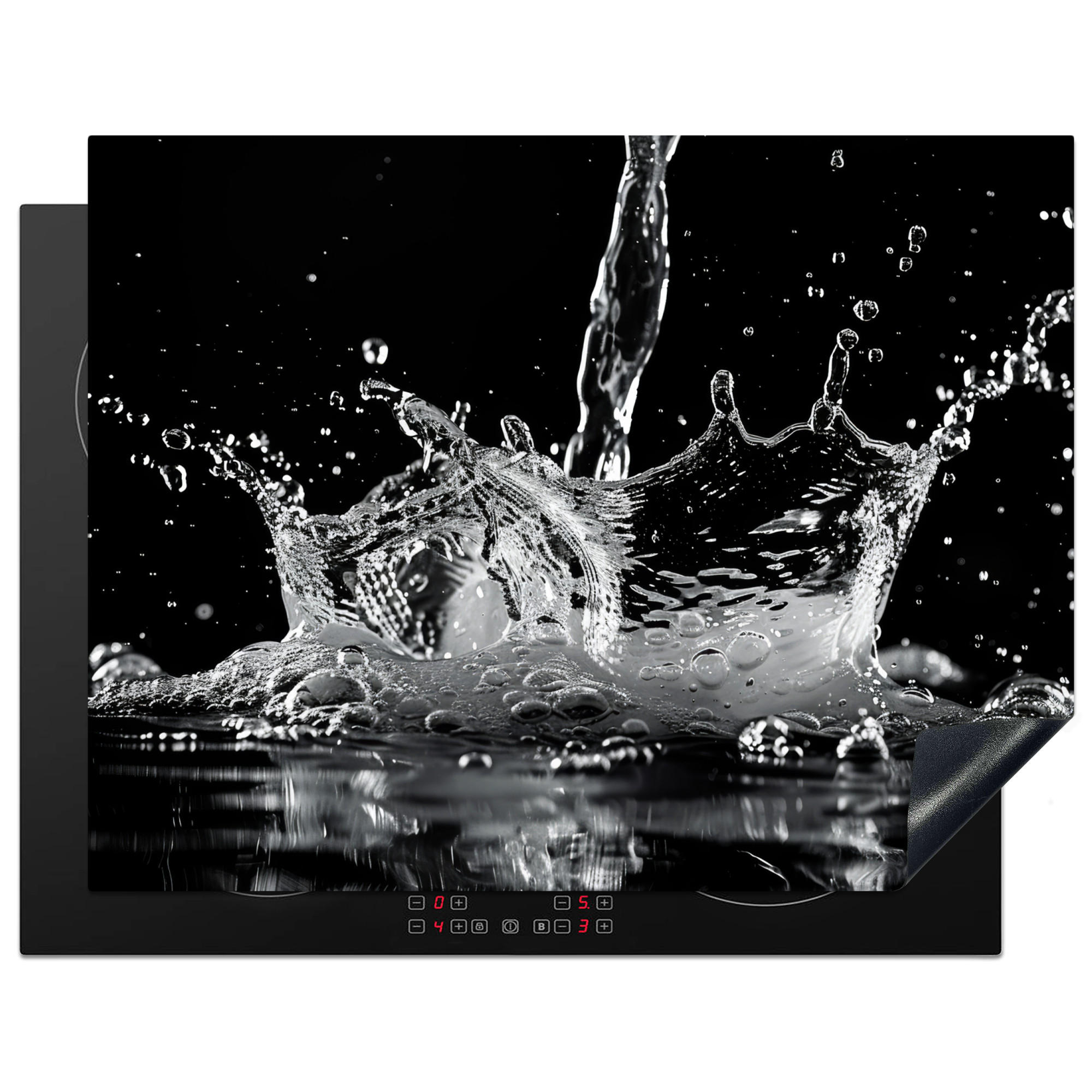 HERDABDECKPLATTE Wasser - Spritzwasser - Schwarz Induktionsmatte 77x59 cm - Schwarz, Kunststoff (77/59/0.2cm) - MuchoWow