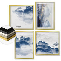 WANDBILDER 4er Set - 50x50 cm & 40x60 cm Goldrahmen - Berge, Wolken, Bäume, Vögel im Hintergrund - Goldfarben, Kunststoff (50/50cm) - ArtPrintCave