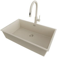 GRANITSPÜLE London, 3-er set Alles Beige 76/47 cm, 1 Becken + Küchenarmatur 40/20 cm + Ablauf-Set ab 80er Unterschrank - Beige, Kunststoff (76/20/47cm) - Primagran