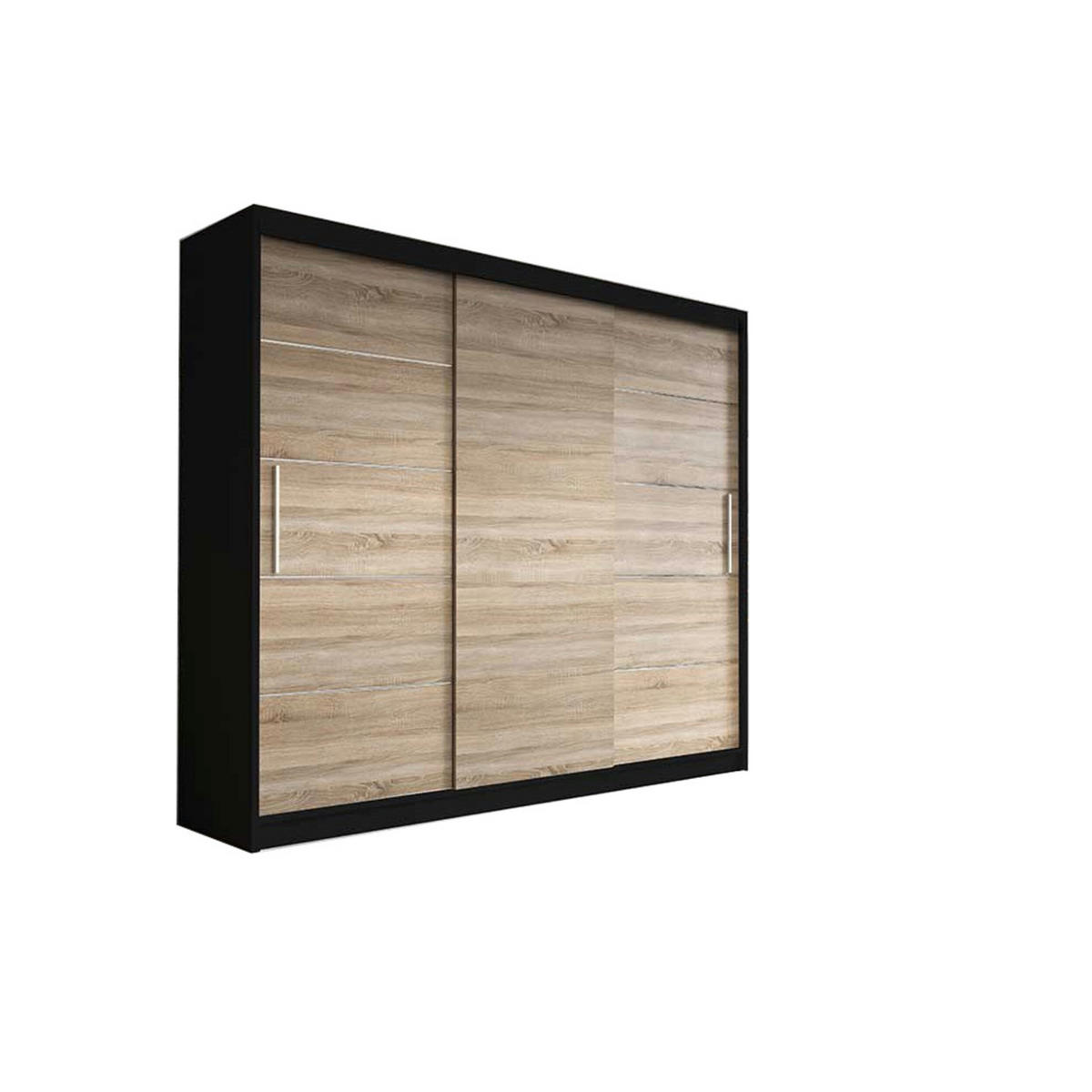 SCHIEBETÜRENSCHRANK - ELBA II Schwarz + Sonoma - Schwarz/Sonoma Eiche, Holzwerkstoff/Metall (250/218/61cm) - Möblo