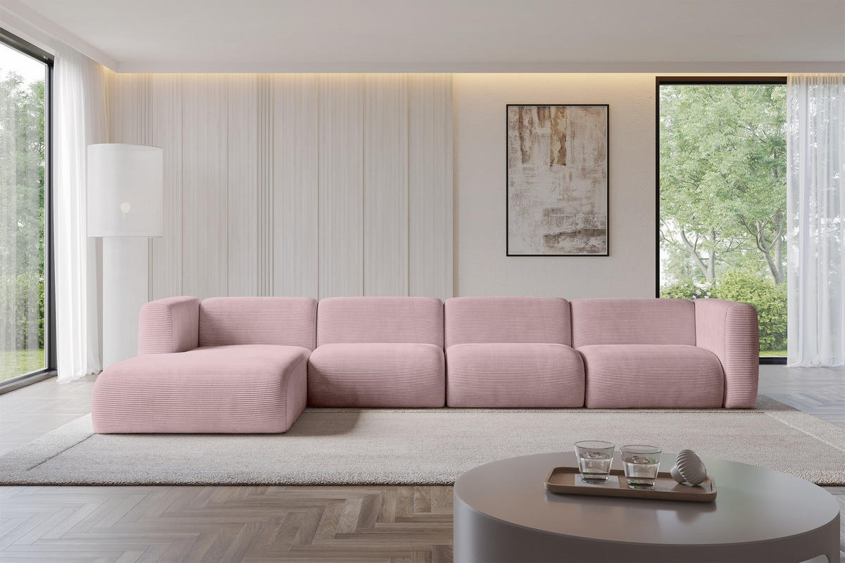 ECKSOFA Ottomane Links MIRA-L3 409x179x70 Rosa Cord - Schwarz/Rosa, Holzwerkstoff/Kunststoff (409/179cm) - ALTDECOR