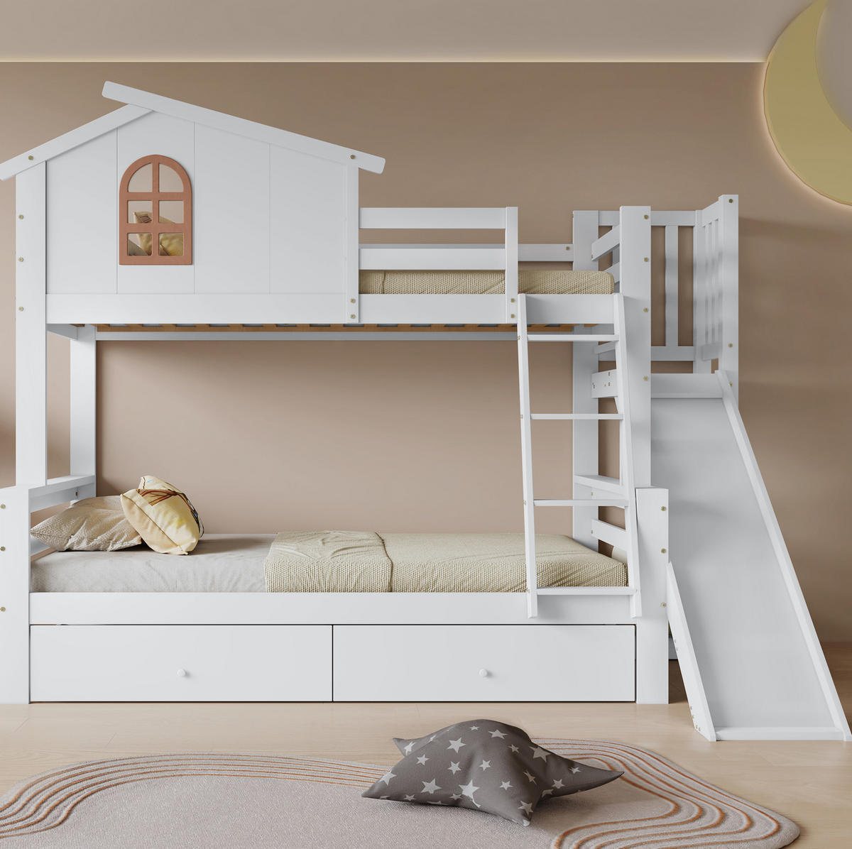 ETAGENBETT 90/200 & 120/200 cm mit Rutsche und 2 Schubladen in Weiß - Weiß, Holz (90/200cm) - BEAOK