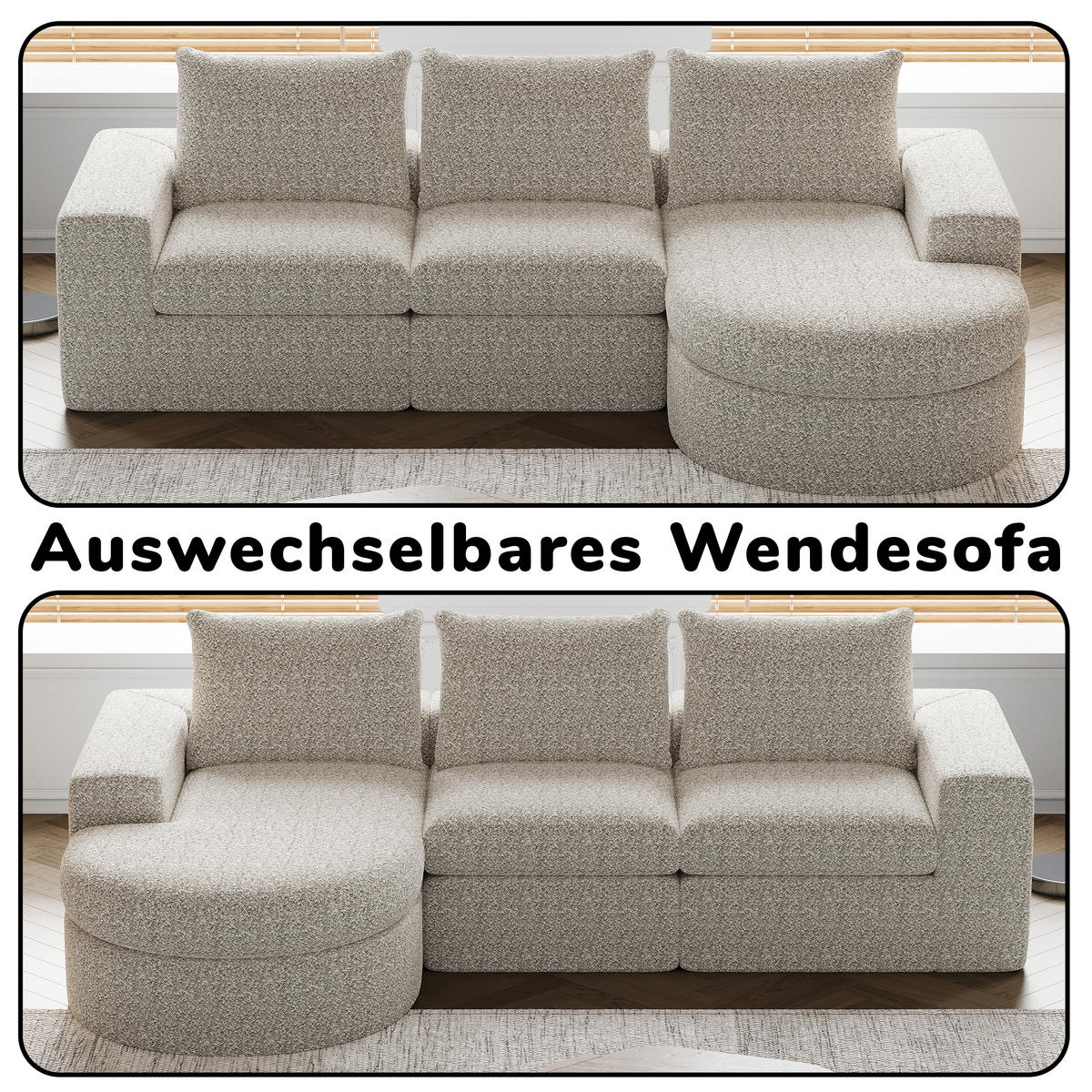 SCHLAFSOFA aus Chenille mit Liegestuhl, montagefrei - Beige, Textil (251/81/160cm)