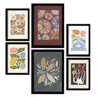POSTER Set Mit 6 Drucken Von Blumen Im Ethnischen Drucke Sammlung Ästhetische Dekorative Rahmen Für Zuhause Wandkunstdruck A3 & A4 Schwarzer Rahmen - Schwarz, Papier (29/3cm) - Nacnic