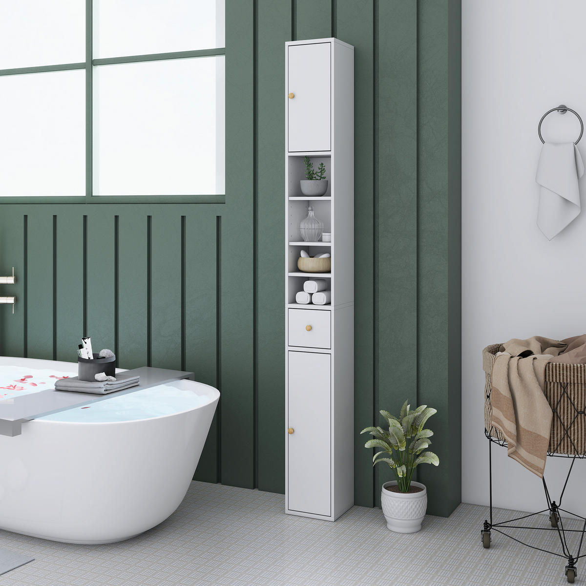 BADEZIMMERSCHRANK Spanplatte MDF Weiß - Weiß, Holzwerkstoff (20/178/20cm) - HOMCOM